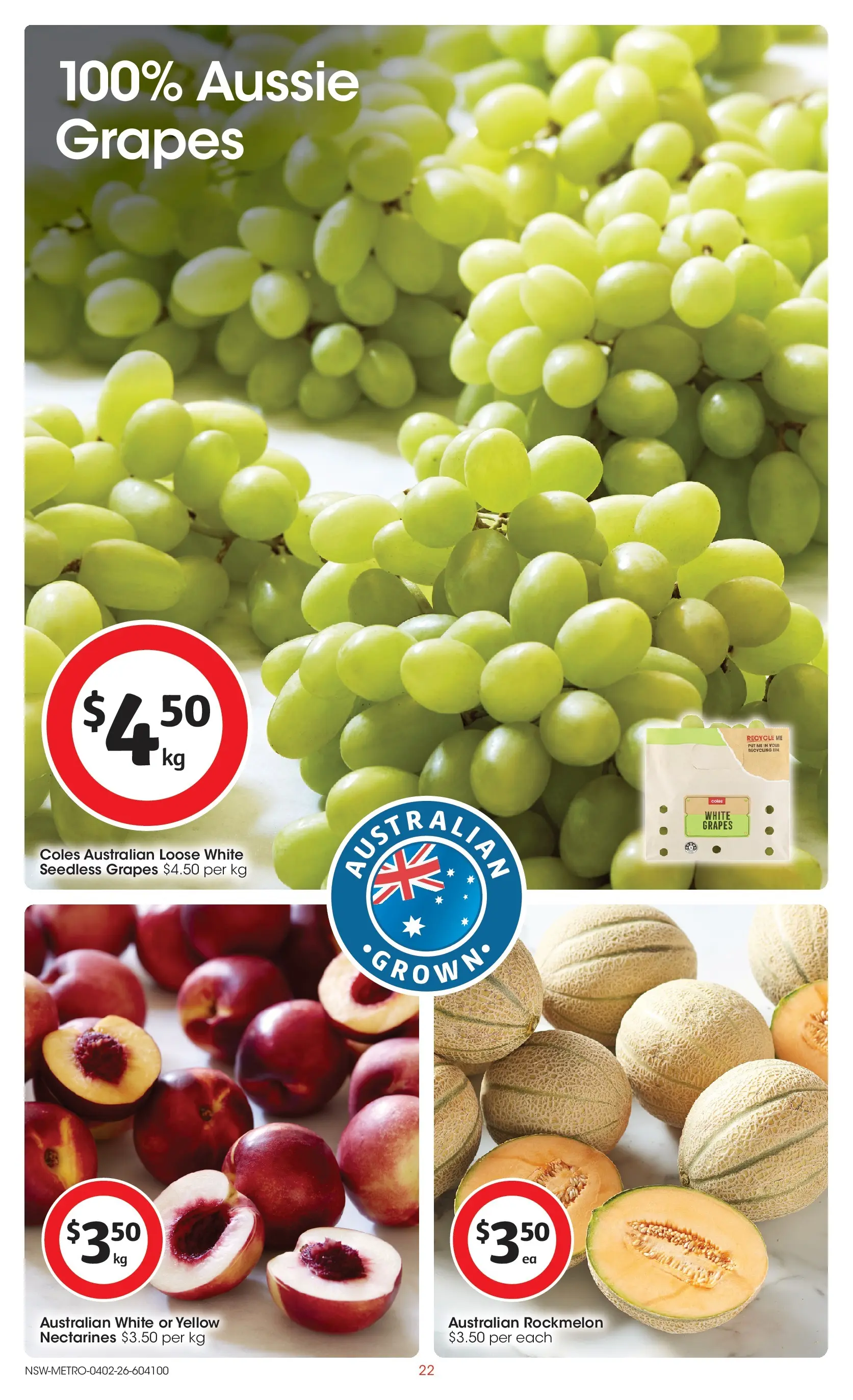 ﻿Coles catalogue valid from 03/02/2026 > Online Australia | Page: 22 | Products: Grapes, Rockmelon