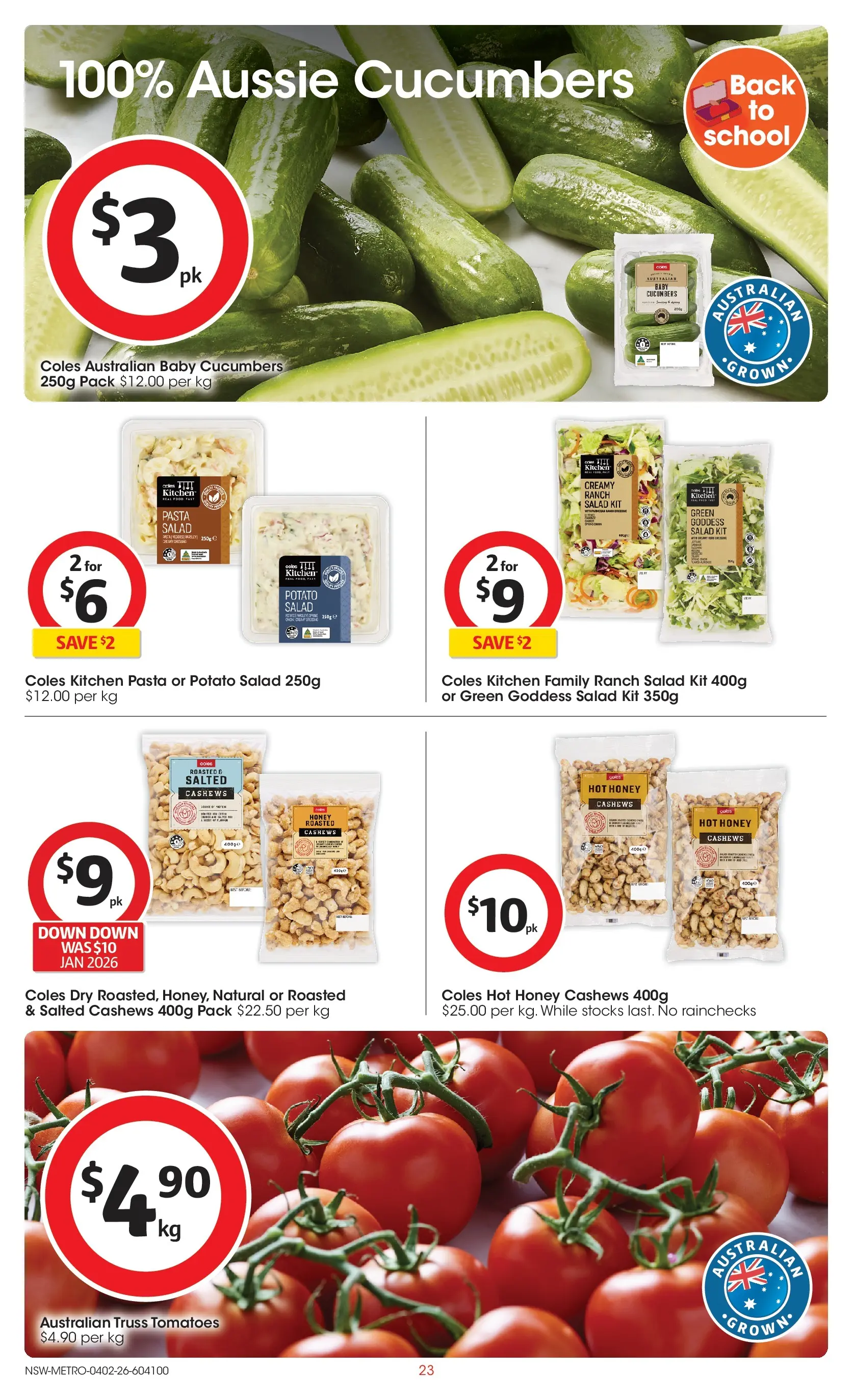 ﻿Coles catalogue valid from 03/02/2026 > Online Australia | Page: 23 | Products: Honey, Pasta, Cucumbers, Salad