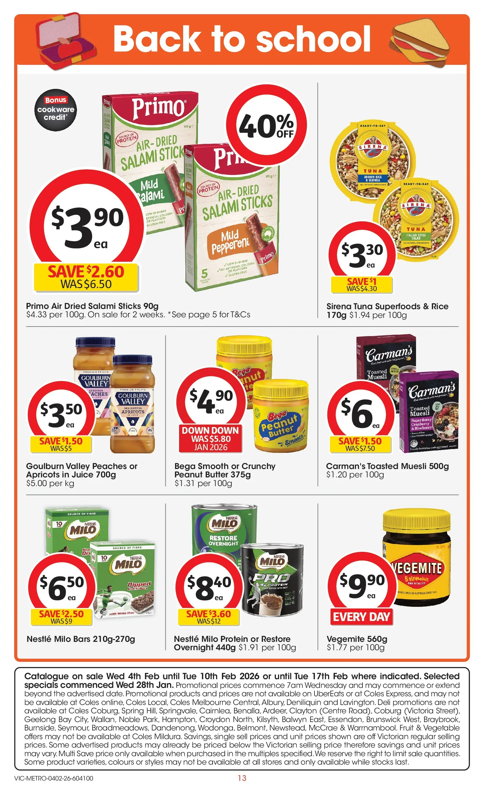 ﻿Coles catalogue valid from 03/02/2026 > Online Australia | Page: 13 | Products: Salami, Ham, Tuna, Vegemite