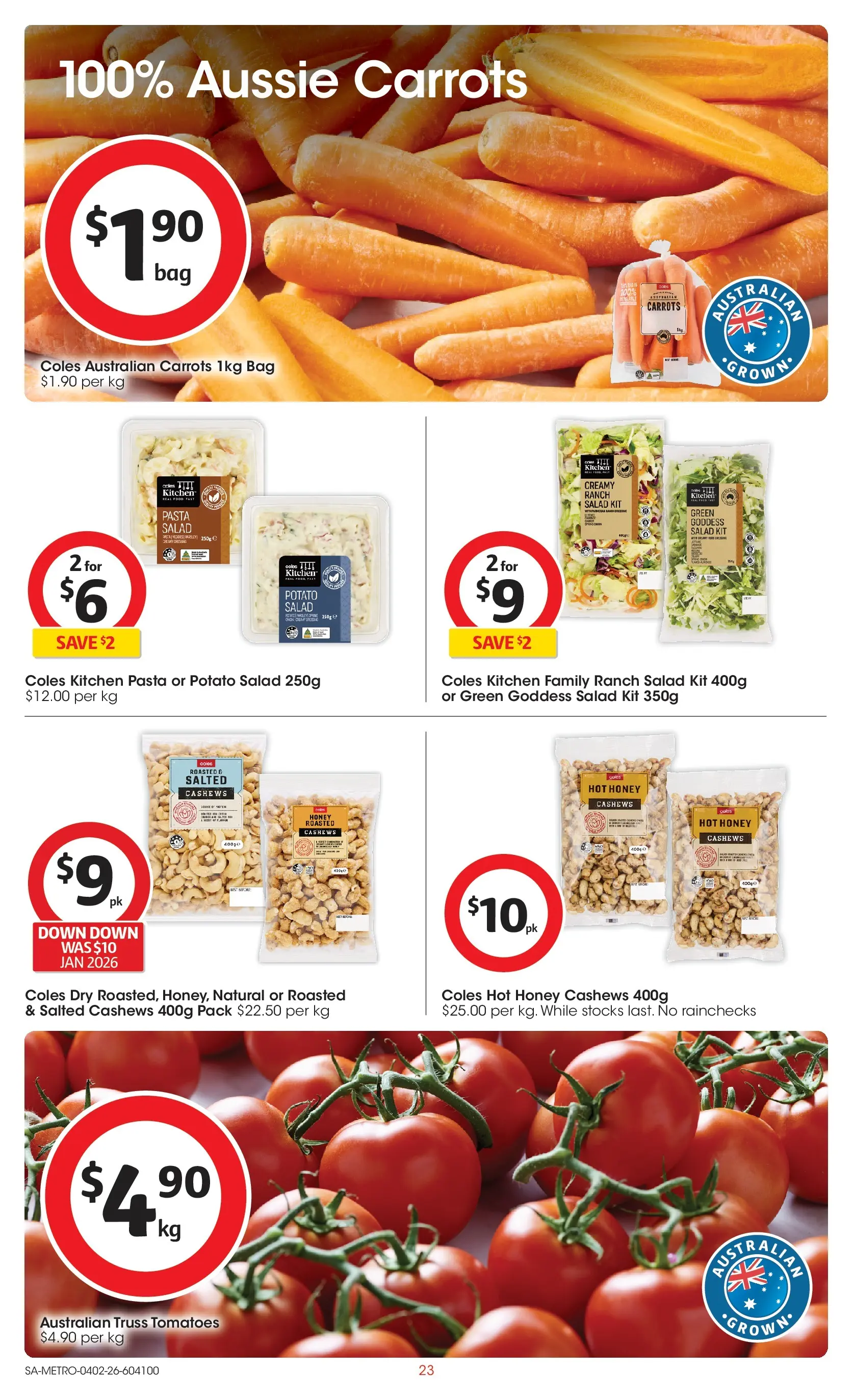 ﻿Coles catalogue valid from 03/02/2026 > Online Australia | Page: 23 | Products: Tomatoes, Carrots, Salad, Bag