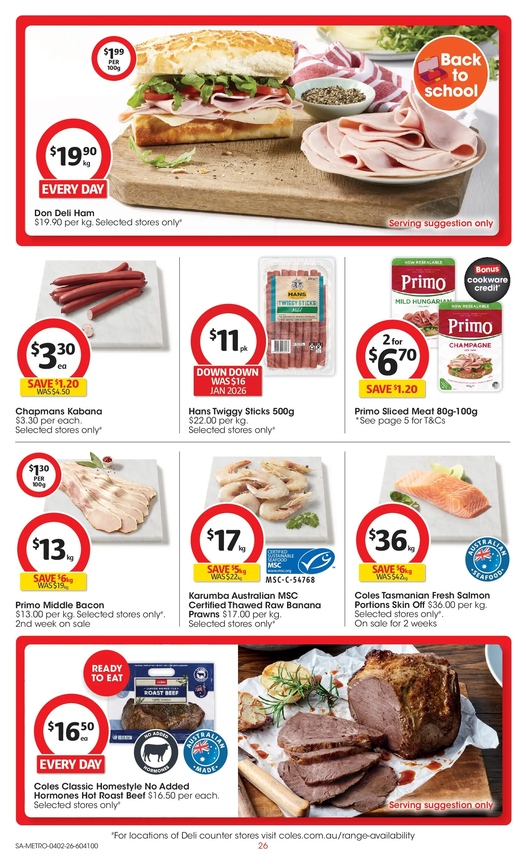 ﻿Coles catalogue valid from 03/02/2026 > Online Australia | Page: 26 | Products: Salami, Ham, Cookware, Seafood