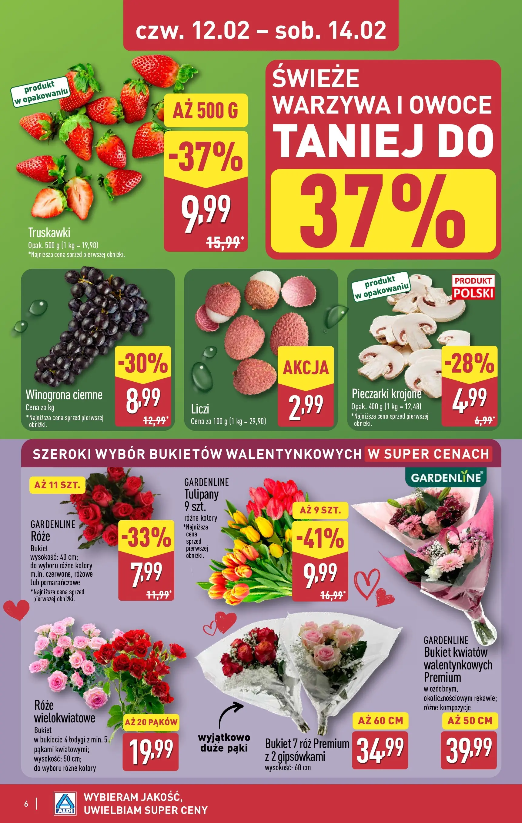 Aldi Gazetka - Okazje na weekend od 12.02.2026 - Ulotka PDF, promocje | Strona: 6 | Produkty: Pieczarki, Róż, Truskawki, Owoce