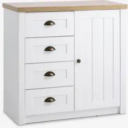 JYSK Comodă MARKSKEL 4 sertare 1 ușă alb/stejar sălbatic
