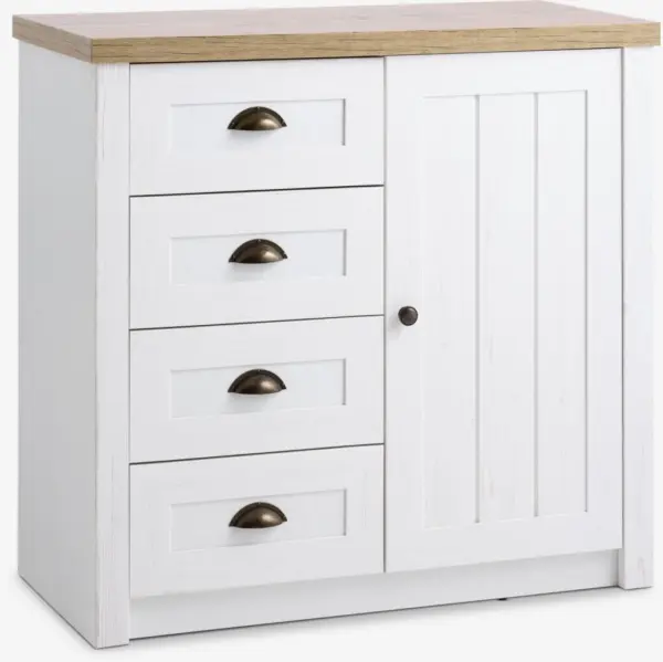 JYSK Comodă MARKSKEL 4 sertare 1 ușă alb/stejar sălbatic