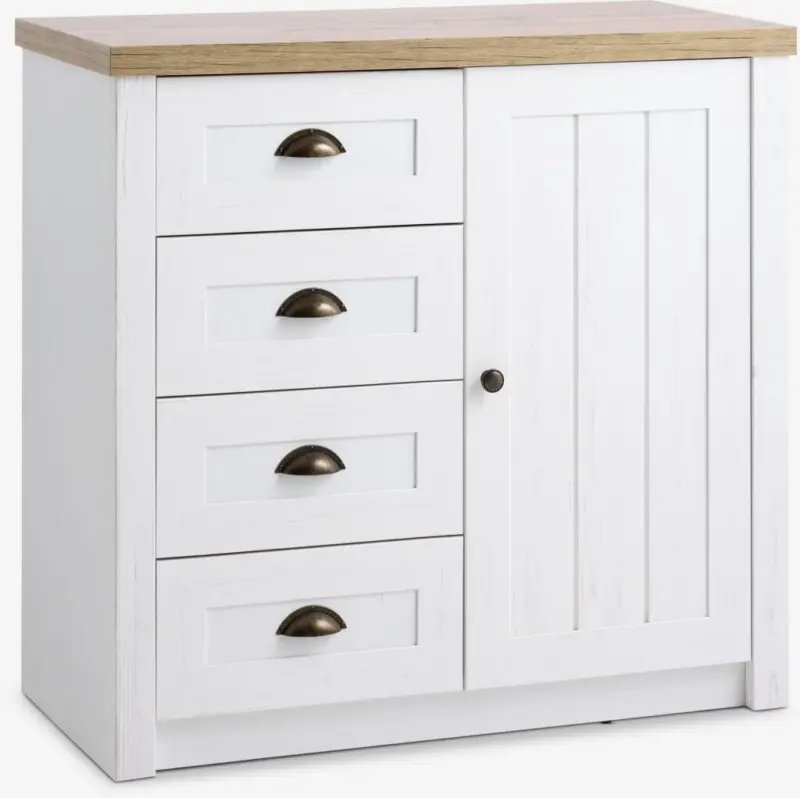 JYSK Comodă MARKSKEL 4 sertare 1 ușă alb/stejar sălbatic