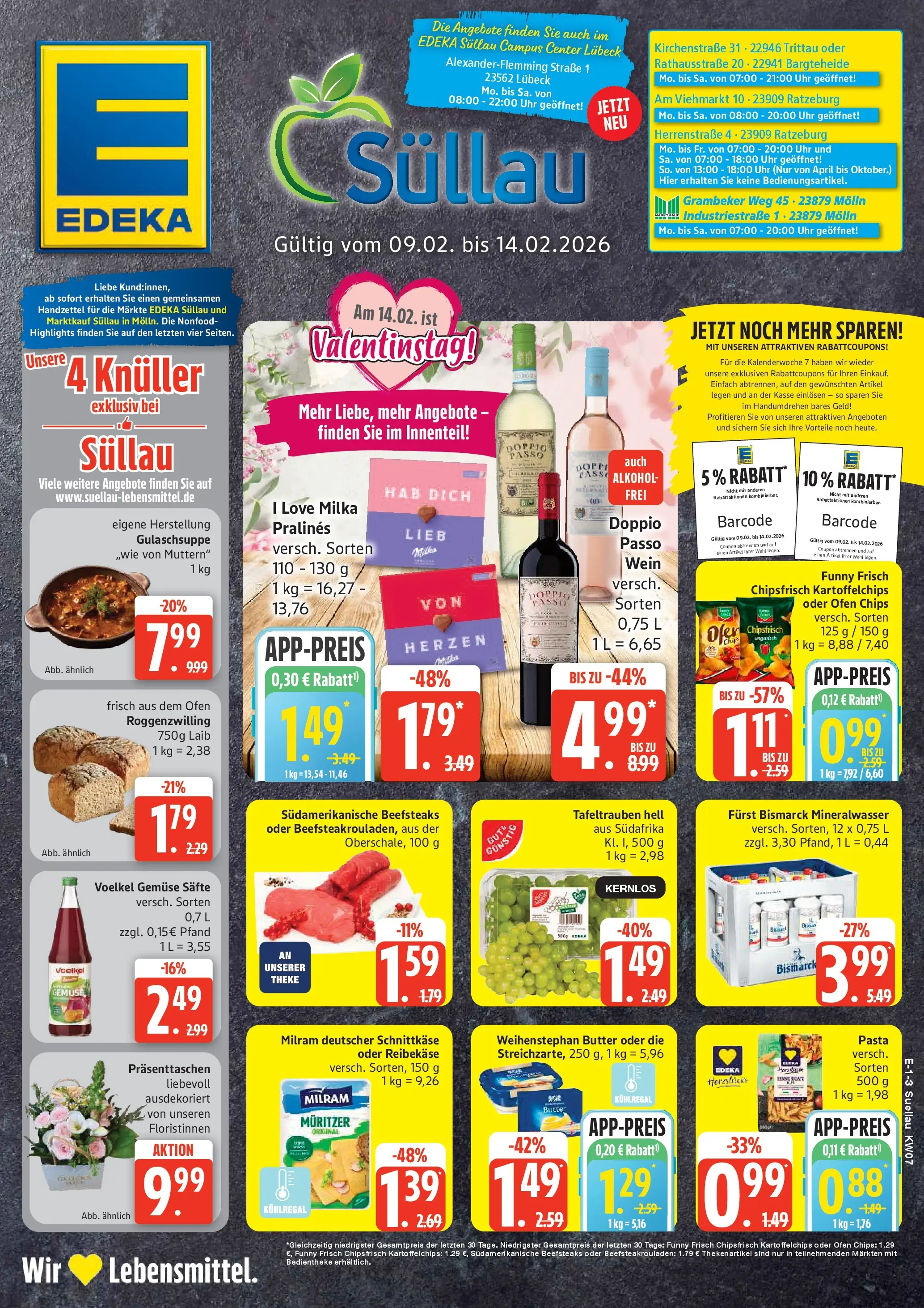 Edeka prospekt Ratzeburg	 (ab 09.02.2026) » Angebote Online | Seite: 1 | Produkte: Funny frisch, Doppio Passo, Reibekase, Uhr