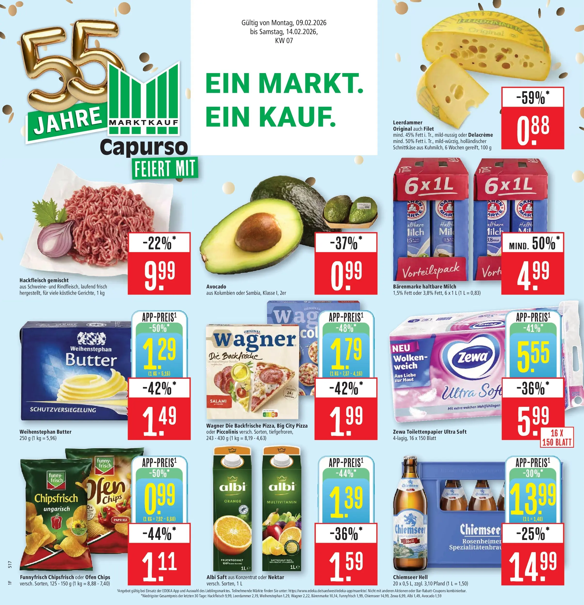 Marktkauf - Marktkauf: Wochenangebote (ab 09.02.2026) » Angebote online | Seite: 1 | Produkte: Butter, Weihenstephan butter, Leerdammer, Hackfleisch