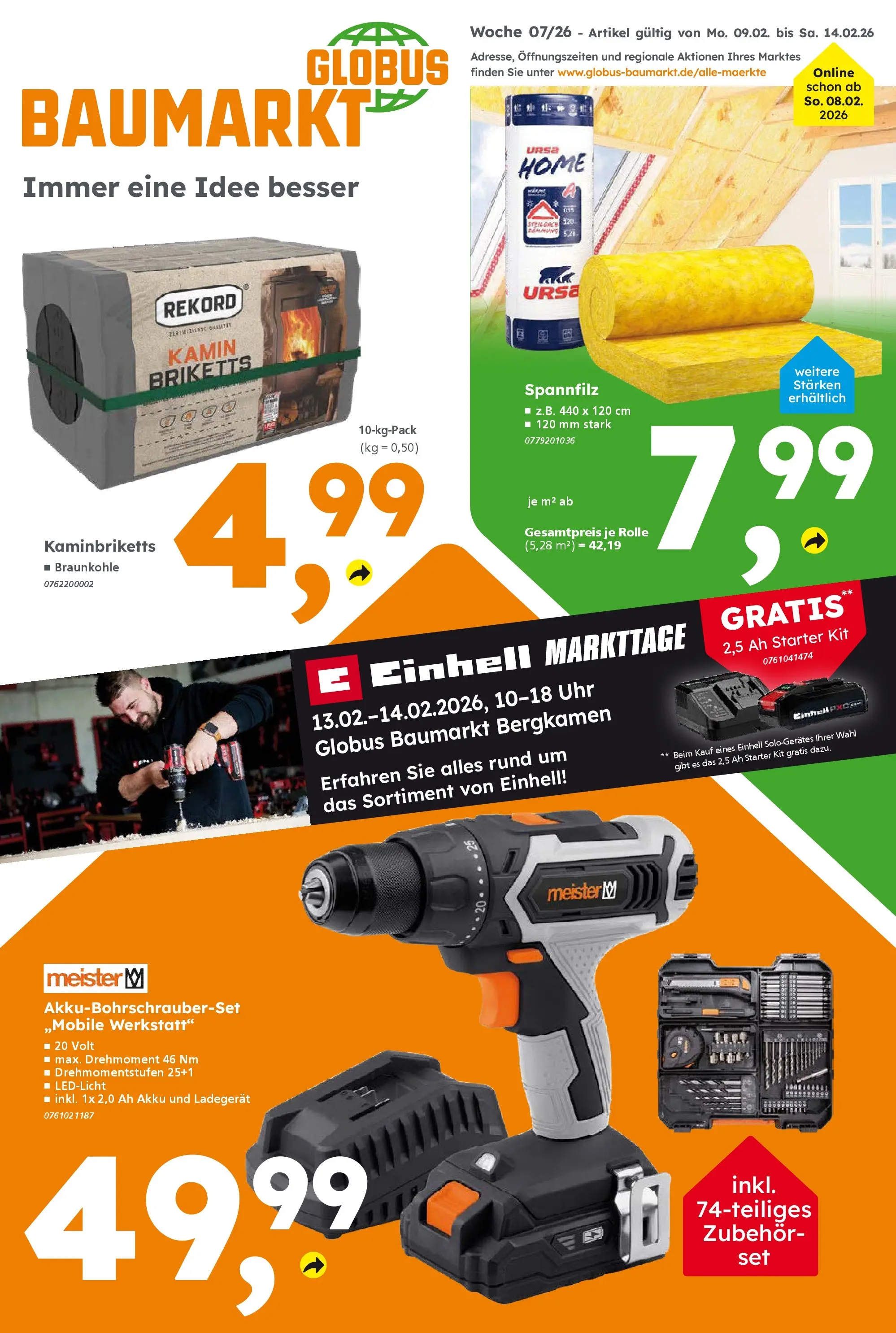 Globus Baumarkt prospekt Unna	 (ab 09.02.2026) zum Blättern | Seite: 1 | Produkte: Kamin, Ladegerät, Uhr