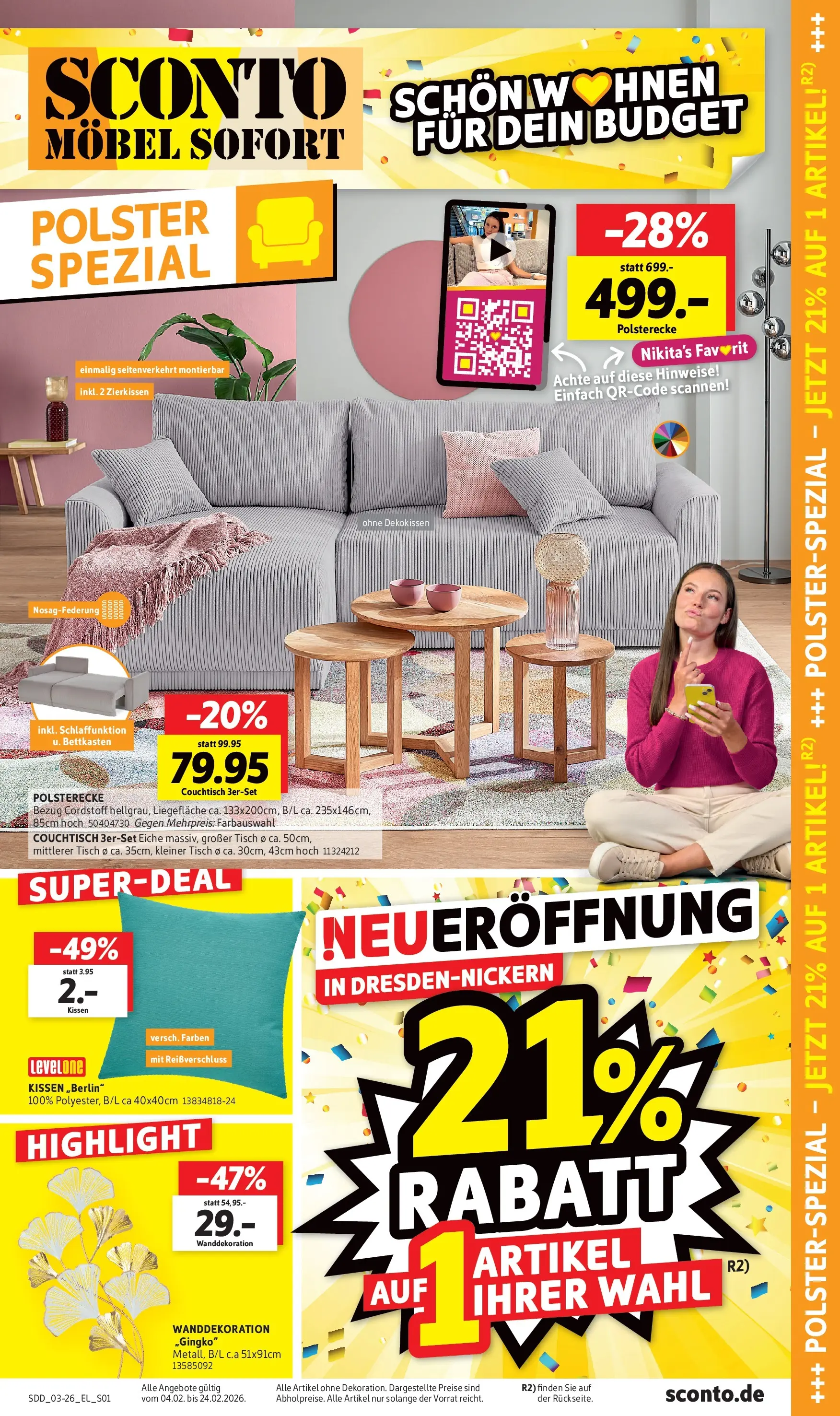 Sconto Prospekt Dresden	 (ab 04.02.2026) zum Blättern | Seite: 9 | Produkte: Kissen, Couchtisch, Tisch