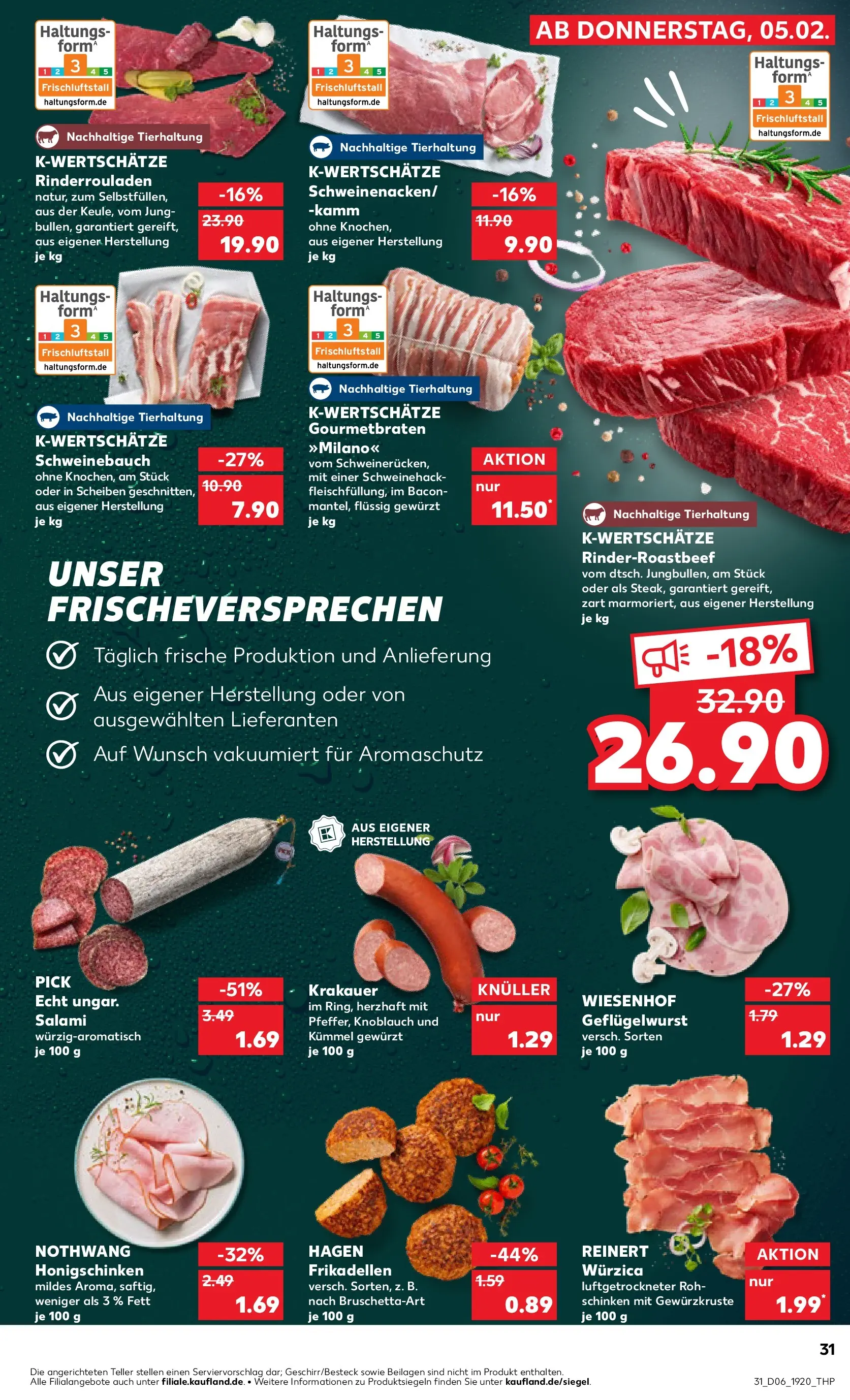 Prospekt Kaufland ab 09.02.2026 » Angebote Online zum Blättern | Seite: 31 | Produkte: Rinderrouladen, Schweinebauch, Schweinerucken, Salami