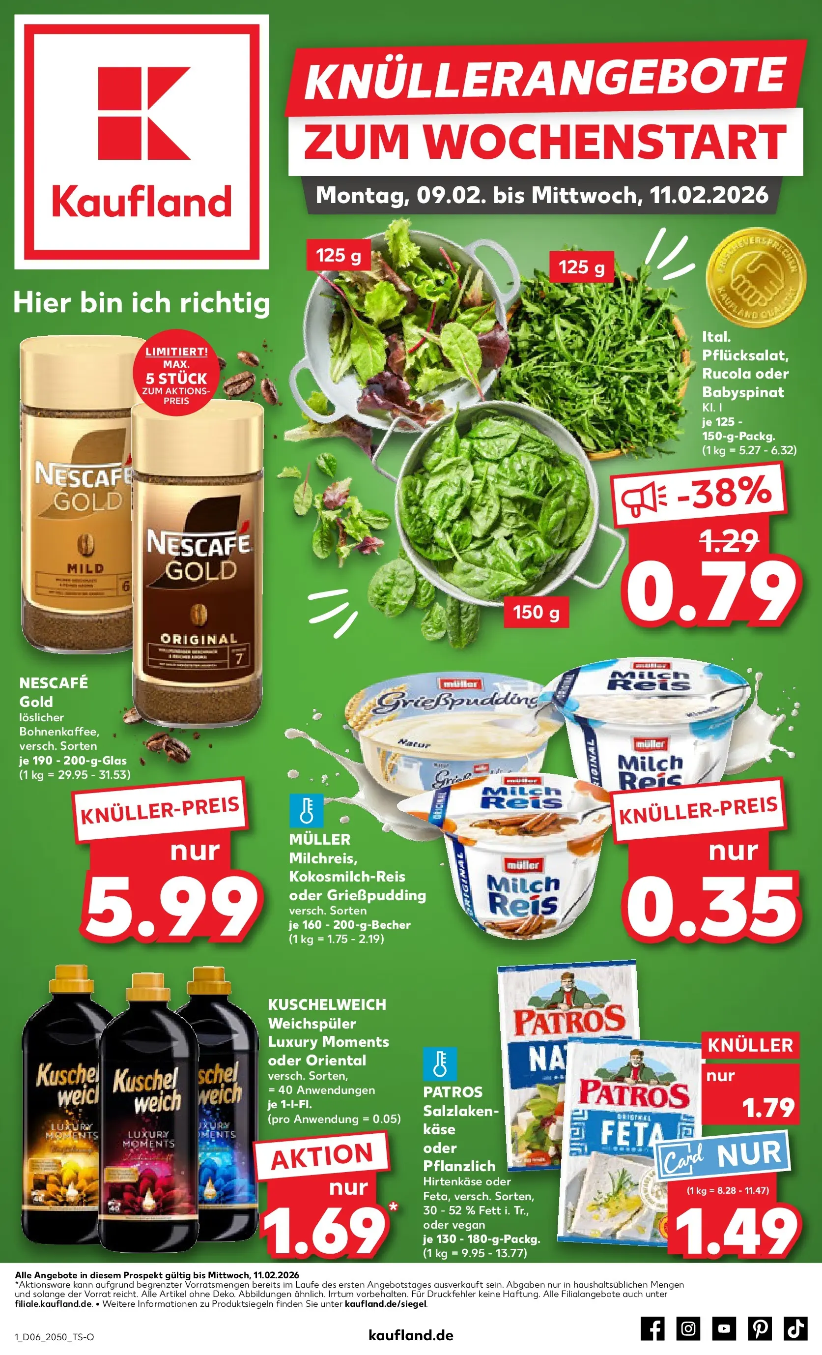 Prospekt Kaufland ab 09.02.2026 » Angebote Online zum Blättern | Seite: 1 | Produkte: Nescafe, Milch, Rucola, Kuschelweich
