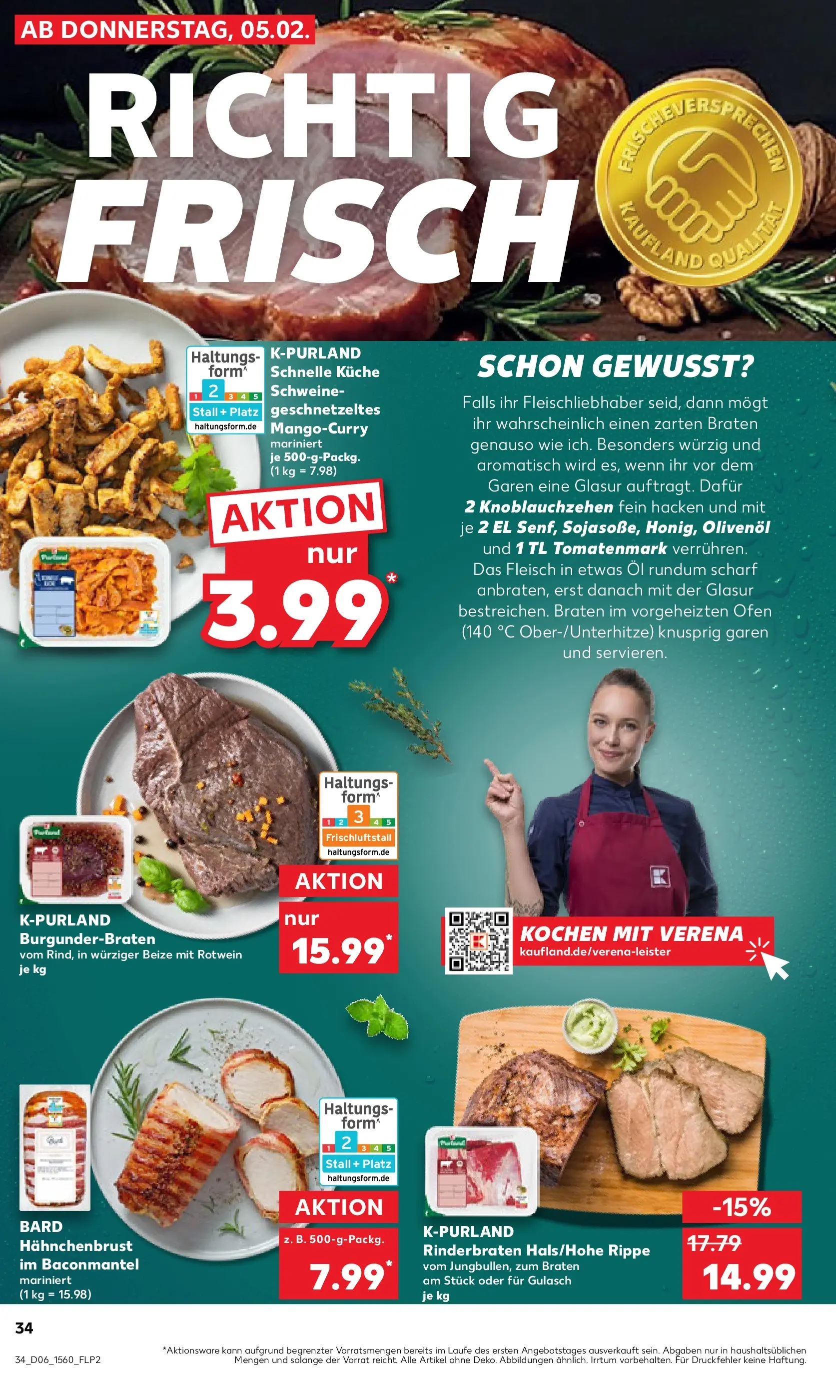Prospekt Kaufland ab 09.02.2026 » Angebote Online zum Blättern | Seite: 34 | Produkte: Rinderbraten, Gulasch, Fleisch, Hahnchenbrust