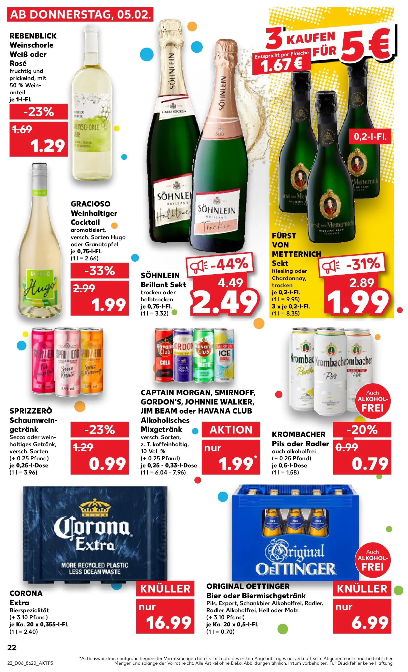Prospekt Kaufland ab 09.02.2026 » Angebote Online zum Blättern | Seite: 22 | Produkte: Furst von metternich, Bier, Krombacher, Wein
