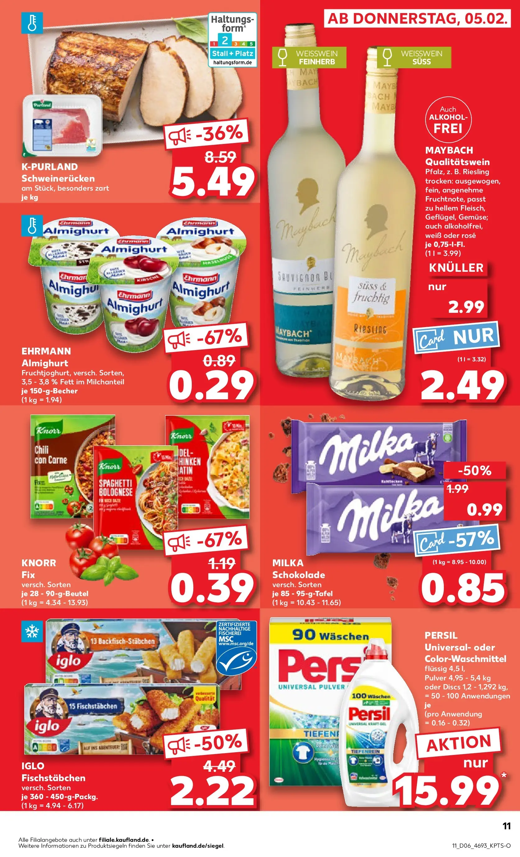 Prospekt Kaufland ab 09.02.2026 » Angebote Online zum Blättern | Seite: 11 | Produkte: Ehrmann almighurt, Schokolade, Milka schokolade, Fischstabchen