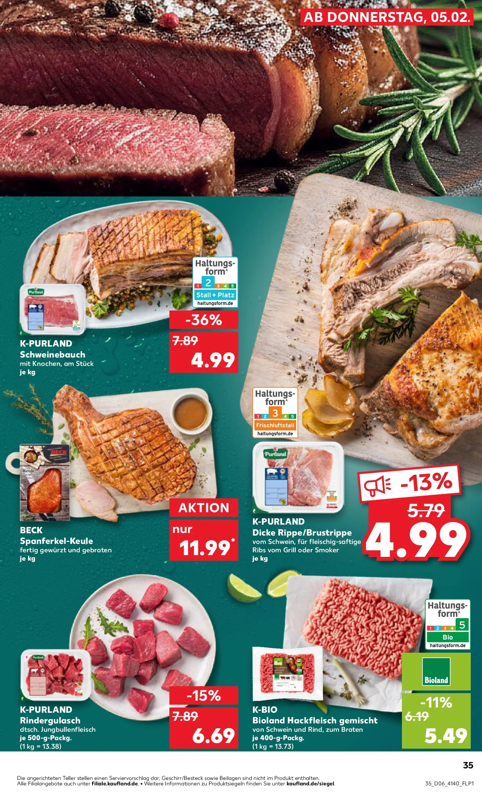 Prospekt Kaufland ab 09.02.2026 » Angebote Online zum Blättern | Seite: 35 | Produkte: Grill, Rindergulasch, Schweinebauch, Hackfleisch