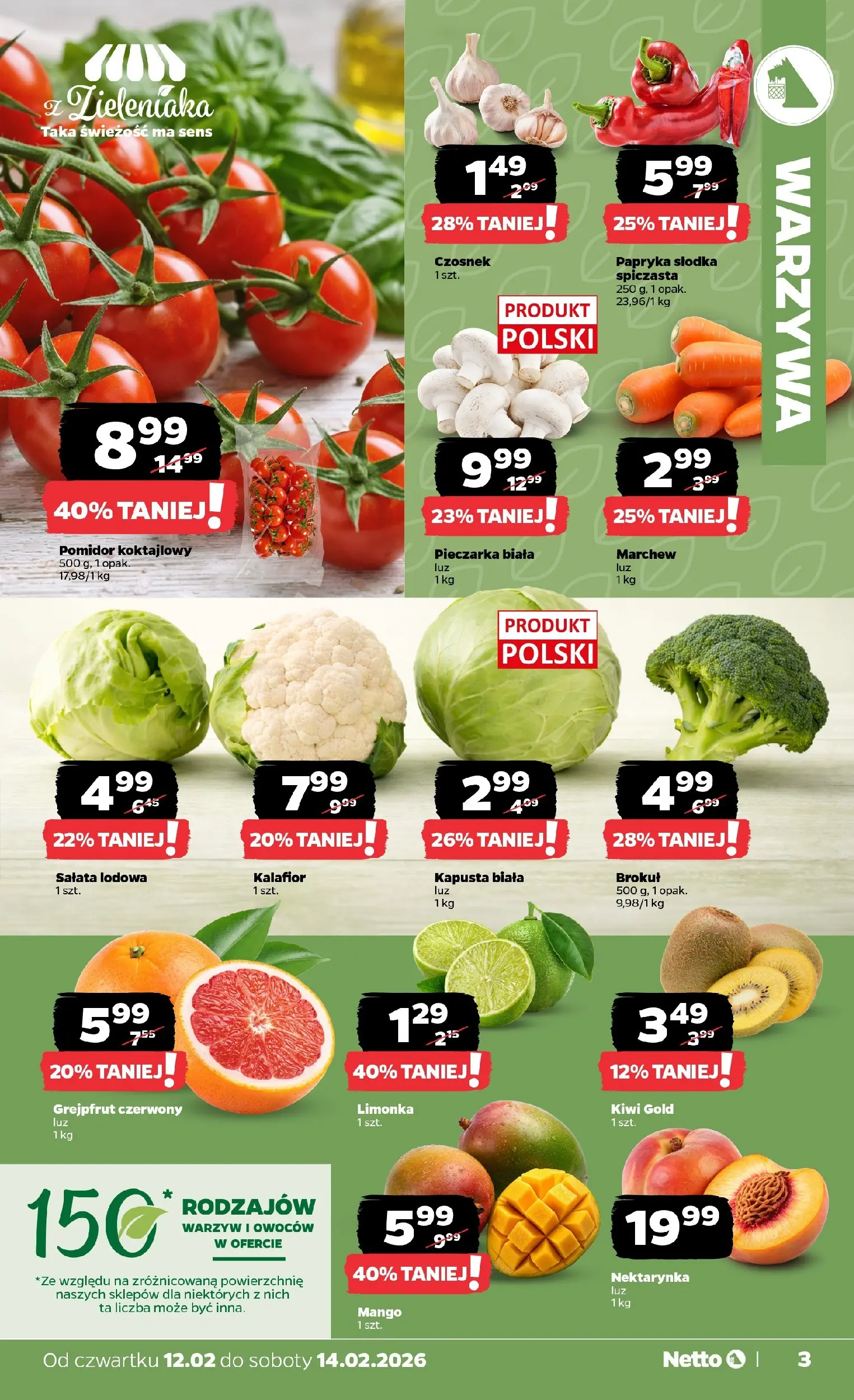 Netto gazetka - Spożywcza od 12.02.2026 - Aktualne promocje | Strona: 3 | Produkty: Czosnek, Papryka, Kiwi, Grejpfrut
