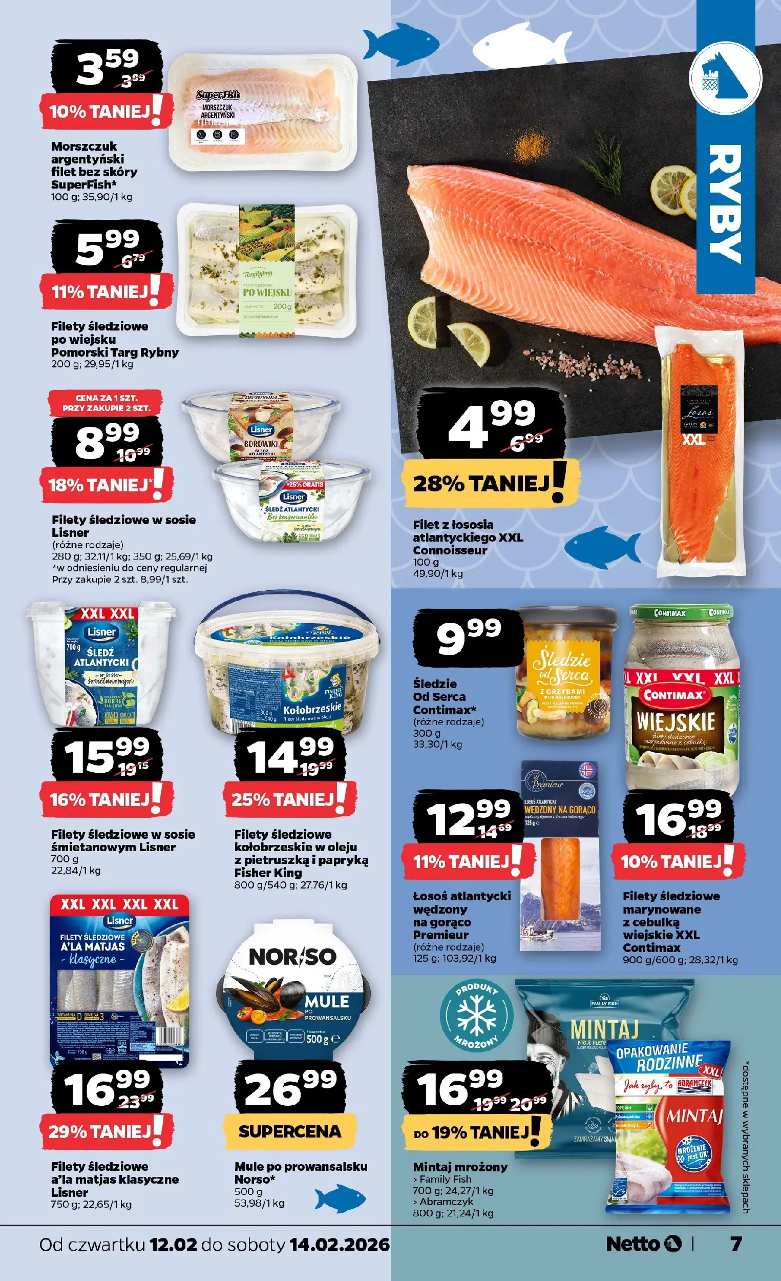 Netto gazetka - Spożywcza od 12.02.2026 - Aktualne promocje | Strona: 7 | Produkty: Mintaj, Papryka, Morszczuk, Filet z łososia