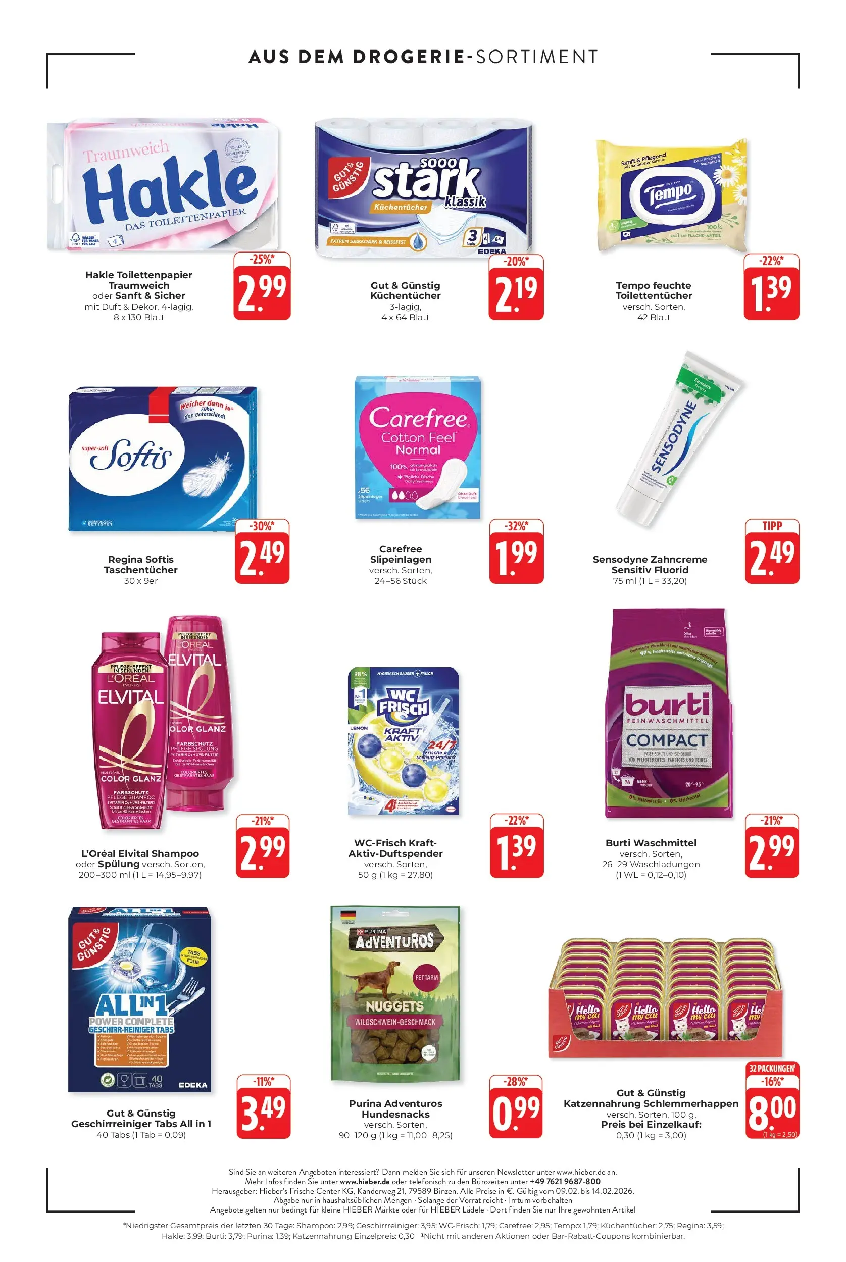 Angebote - Hieber's Frischecenter: Meine Woche (ab 08.02.2026) zum Blättern | Seite: 16 | Produkte: Duft, Shampoo, Tempo, Toilettenpapier