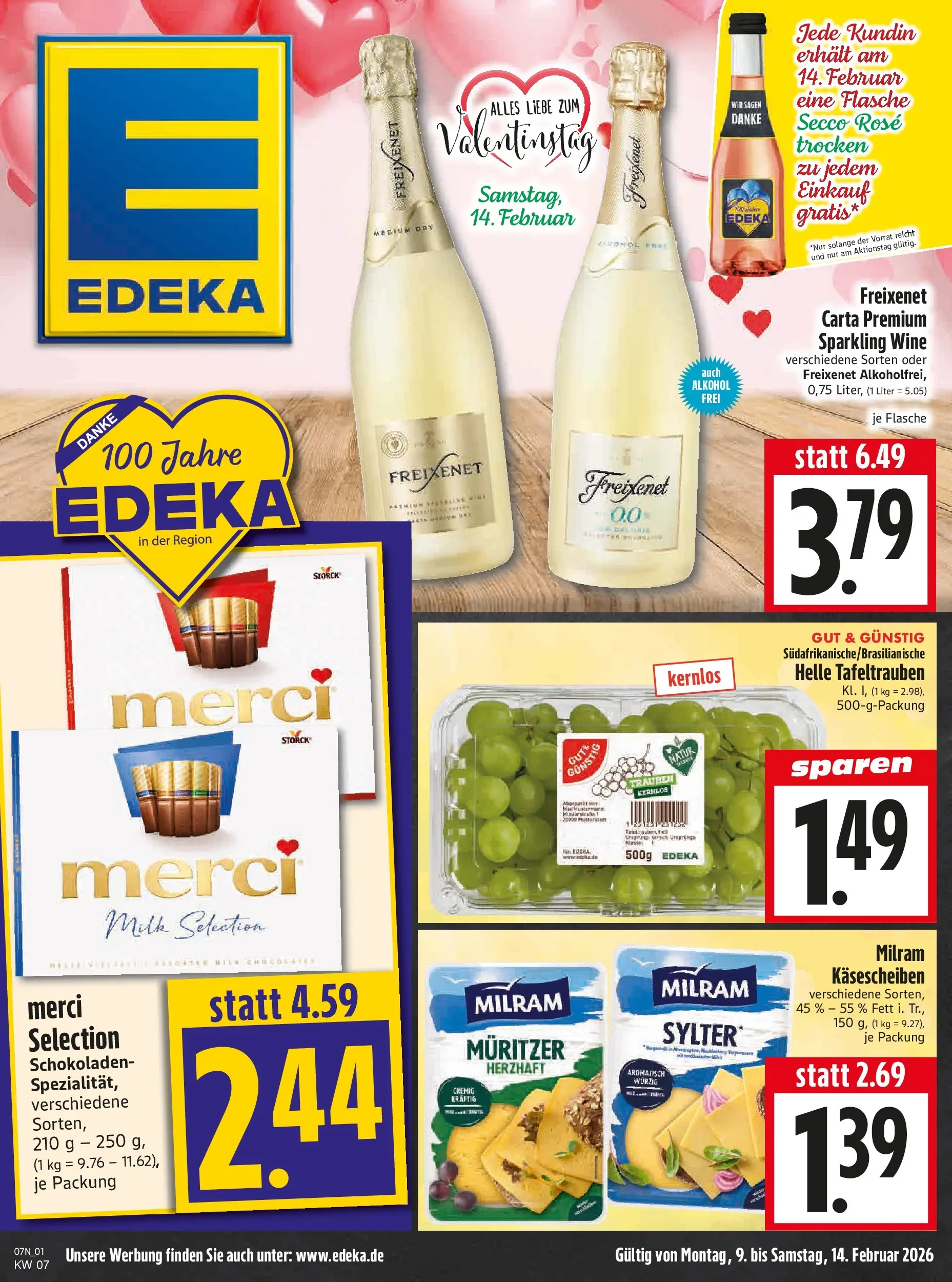 Angebote - Edeka Hahner: Wochenangebote (ab 08.02.2026) zum Blättern | Seite: 3 | Produkte: Merci, Trauben, Freixenet, Milram
