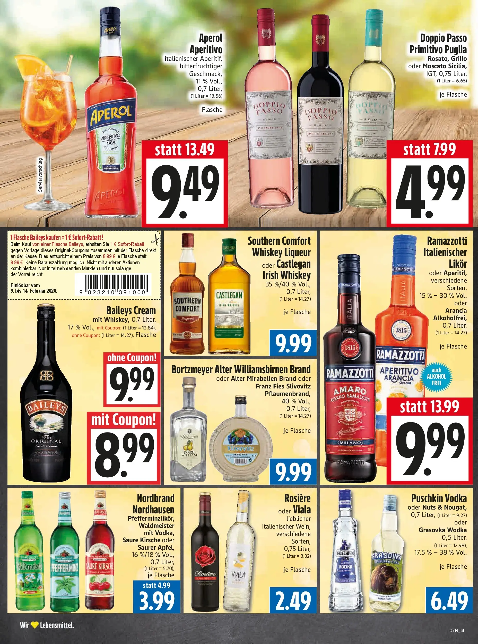 Angebote - Edeka Hahner: Wochenangebote (ab 08.02.2026) zum Blättern | Seite: 16 | Produkte: Likör, Doppio Passo, Aperol, Ramazzotti