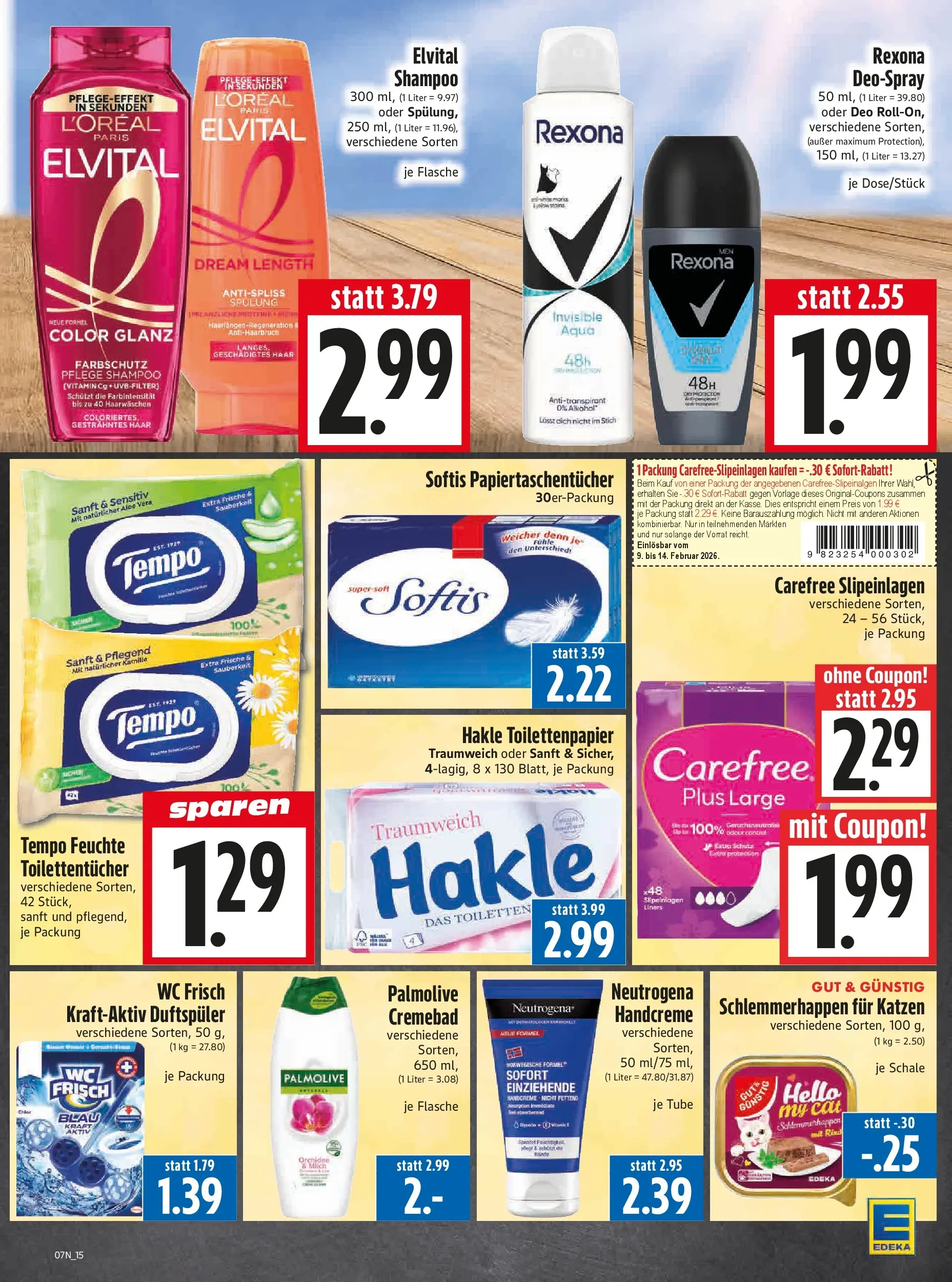Angebote - Edeka Hahner: Wochenangebote (ab 08.02.2026) zum Blättern | Seite: 17 | Produkte: Spülung, Antitranspirant, Deospray, Toilettenpapier