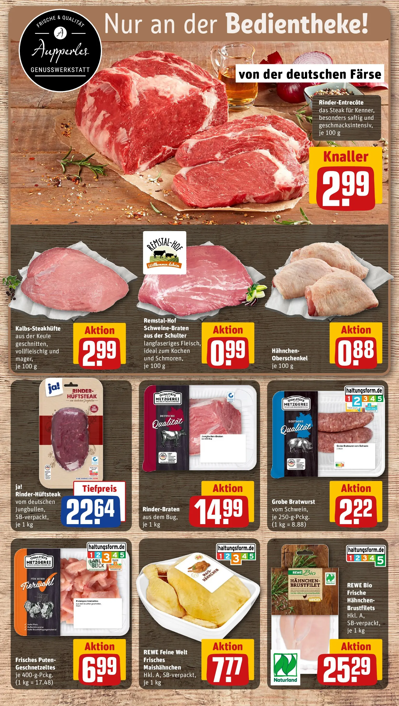 REWE Prospekt ab 09.02.2026 zum Blättern » Angebote | Seite: 14 | Produkte: Rinderbraten, Hahnchen, Bratwurst, Steak