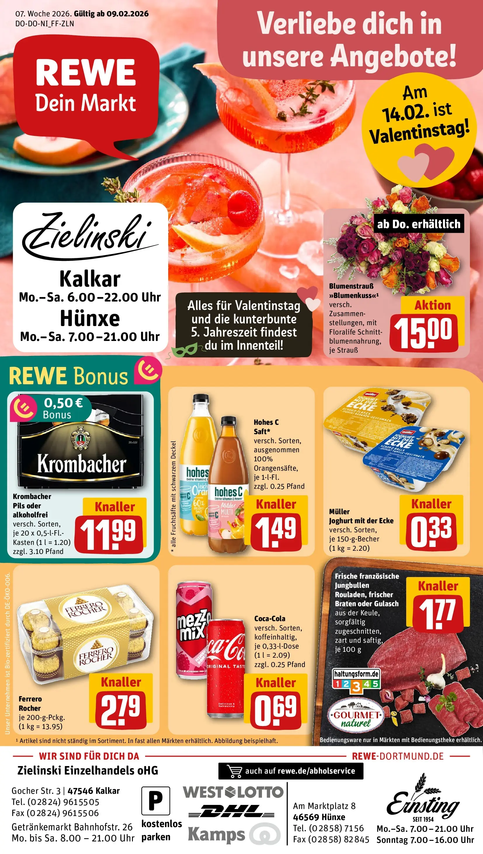 REWE Prospekt ab 09.02.2026 zum Blättern » Angebote | Seite: 1 | Produkte: Ferrero rocher, Joghurt, Hohes c, Uhr