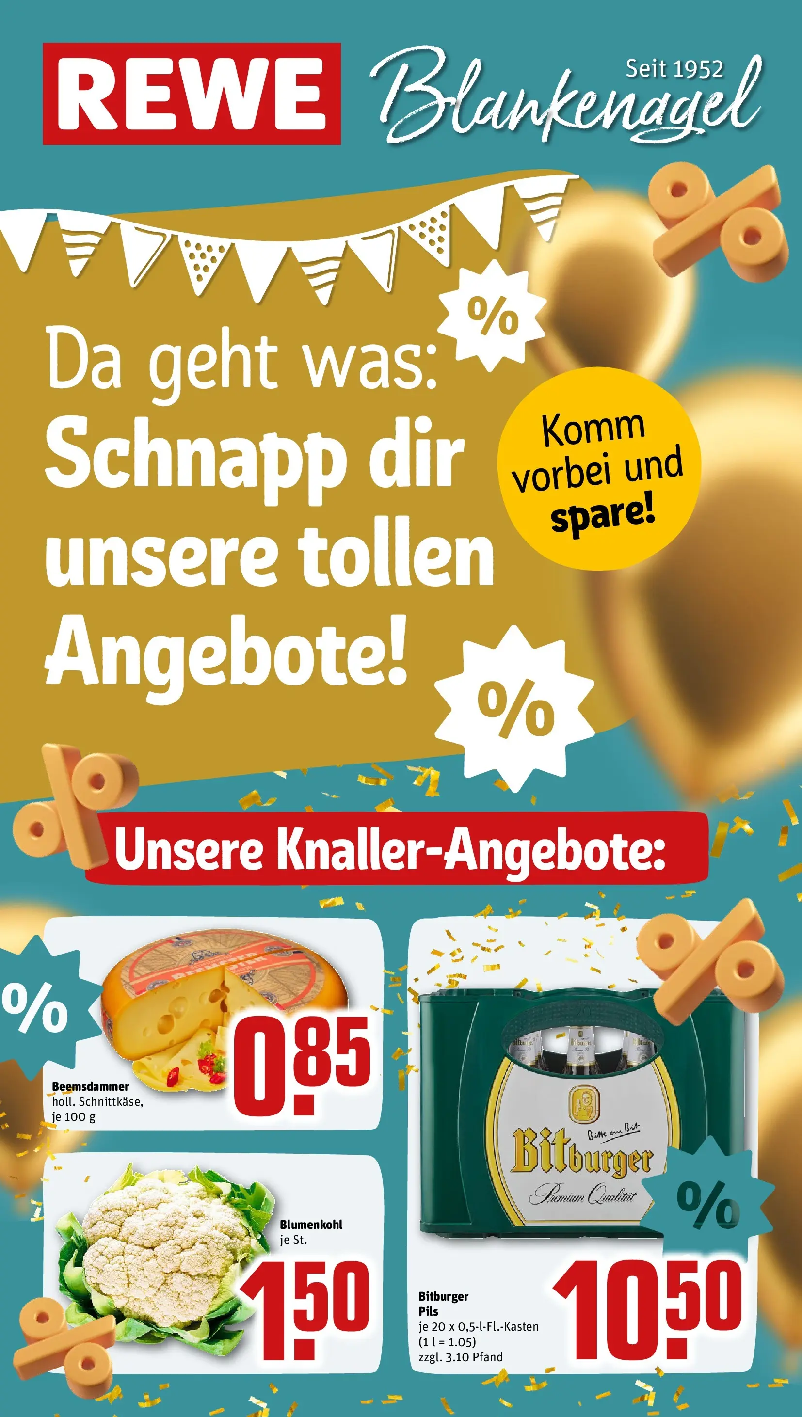 REWE Prospekt ab 09.02.2026 zum Blättern » Angebote | Seite: 1 | Produkte: Bitburger, Pils, Blumenkohl