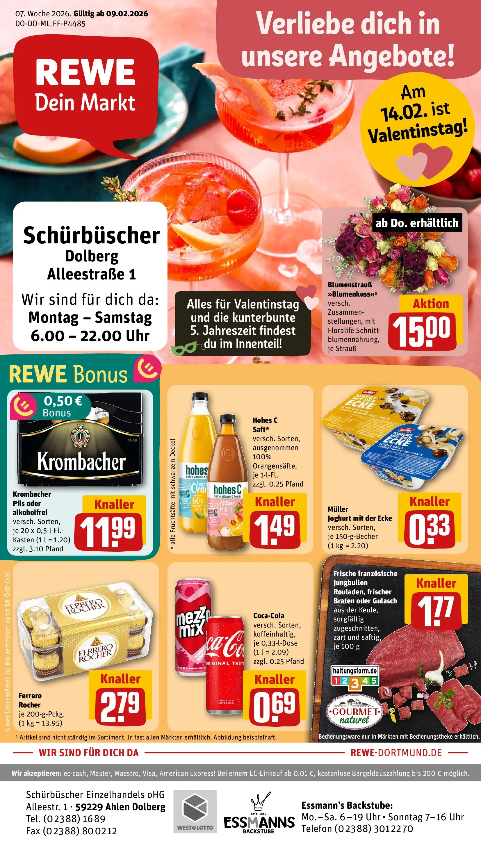 REWE Prospekt ab 09.02.2026 zum Blättern » Angebote | Seite: 1 | Produkte: Joghurt, Pils, Gulasch, Krombacher
