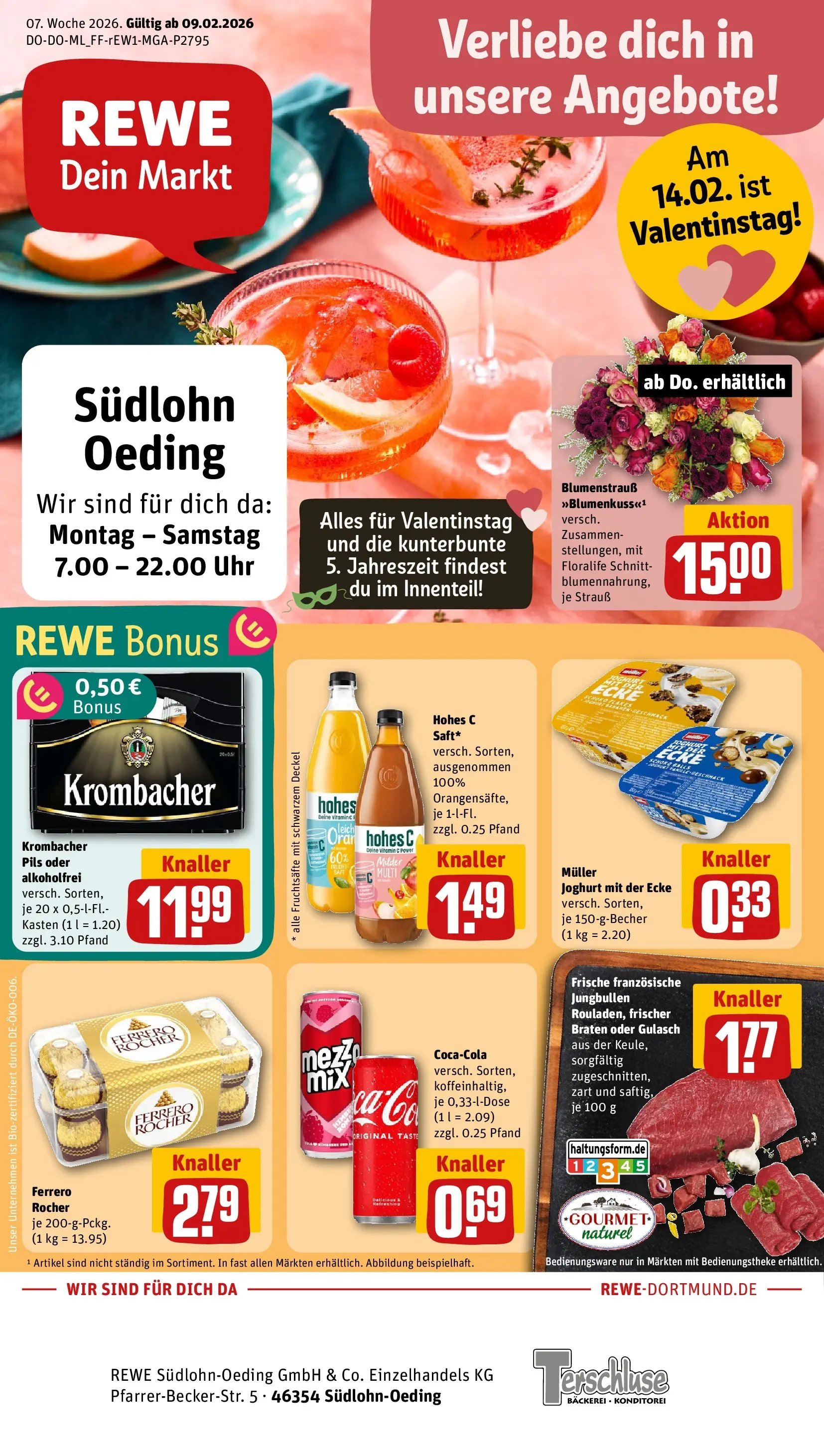 REWE Prospekt ab 09.02.2026 zum Blättern » Angebote | Seite: 1 | Produkte: Bäckerei, Joghurt, Pils, Hohes c