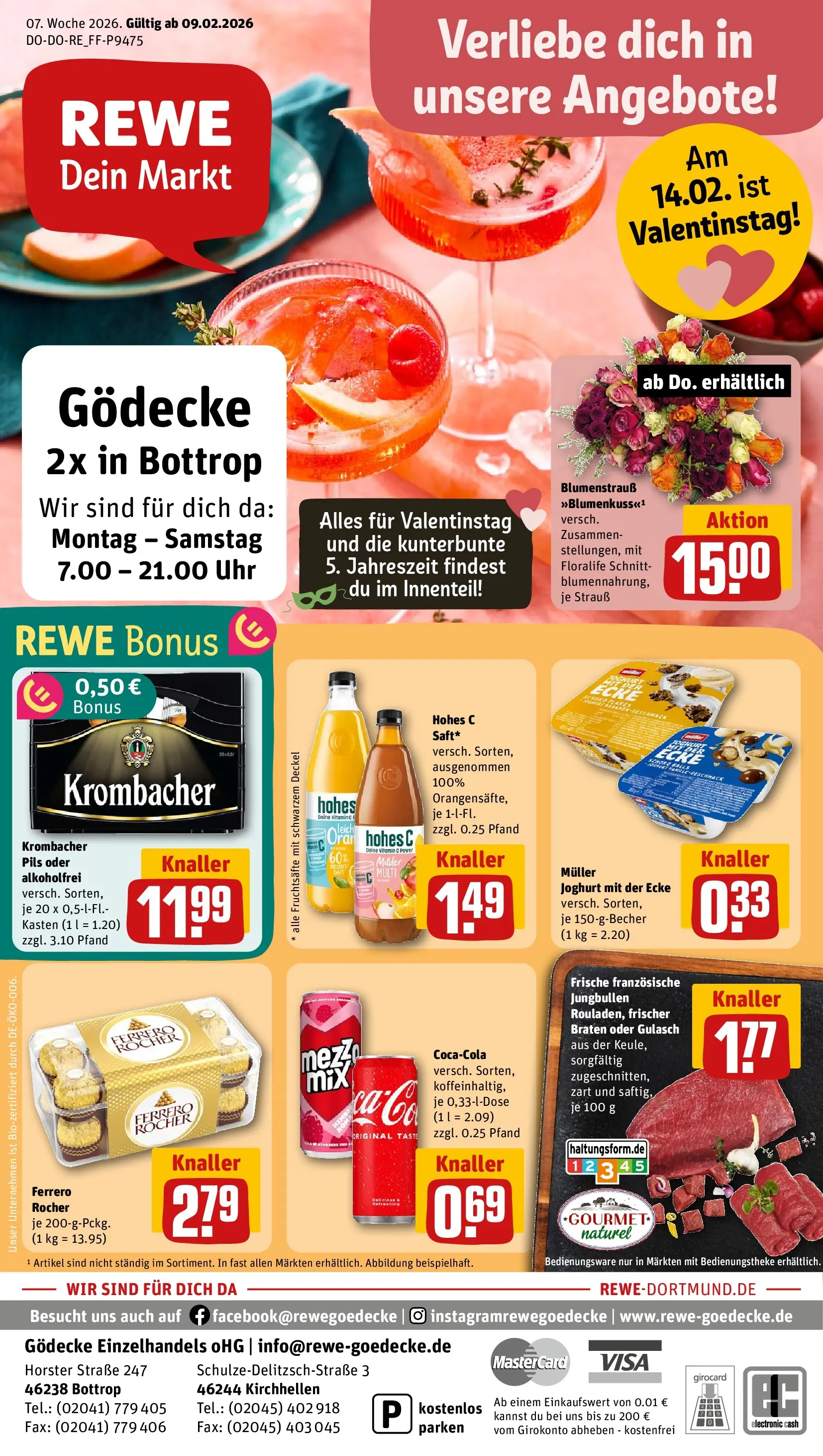 REWE Prospekt ab 09.02.2026 zum Blättern » Angebote | Seite: 1 | Produkte: Joghurt, Gulasch, Hohes c, Uhr