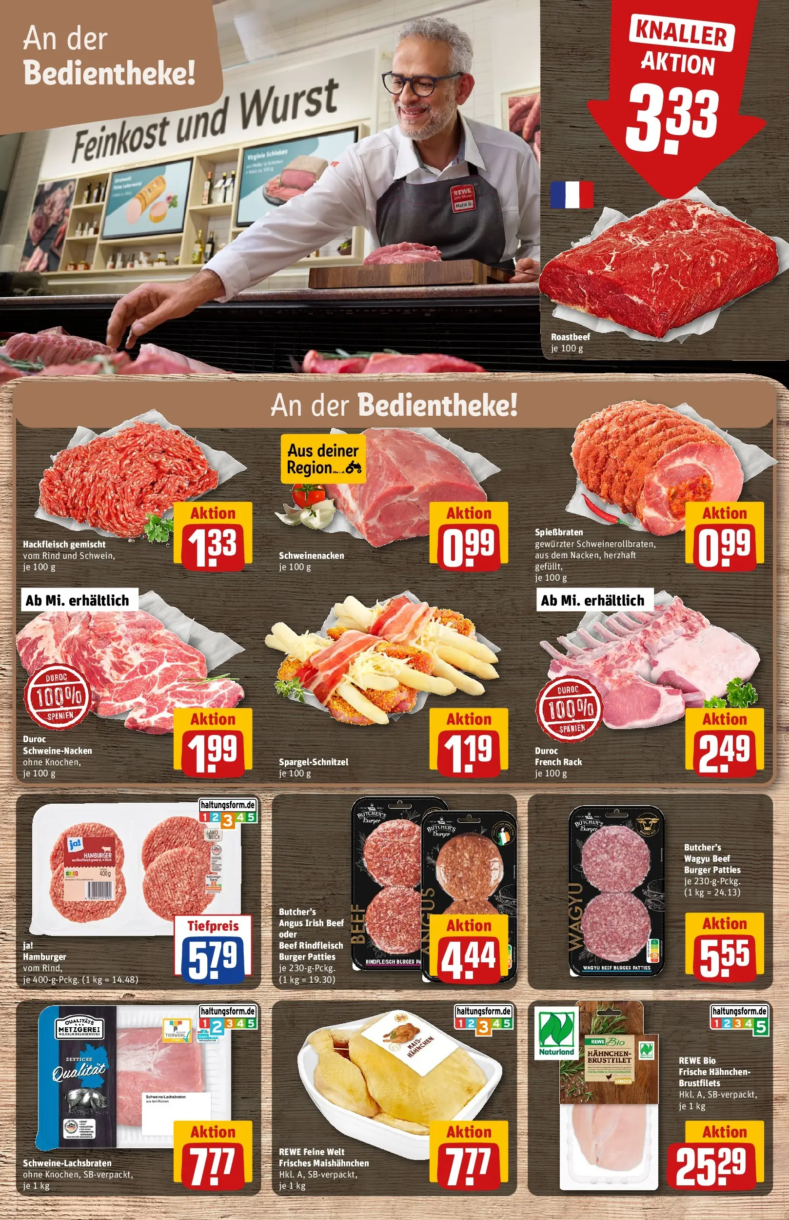 REWE Prospekt ab 09.02.2026 zum Blättern » Angebote | Seite: 16 | Produkte: Hahnchen, Burger, Schweinenacken, Hackfleisch