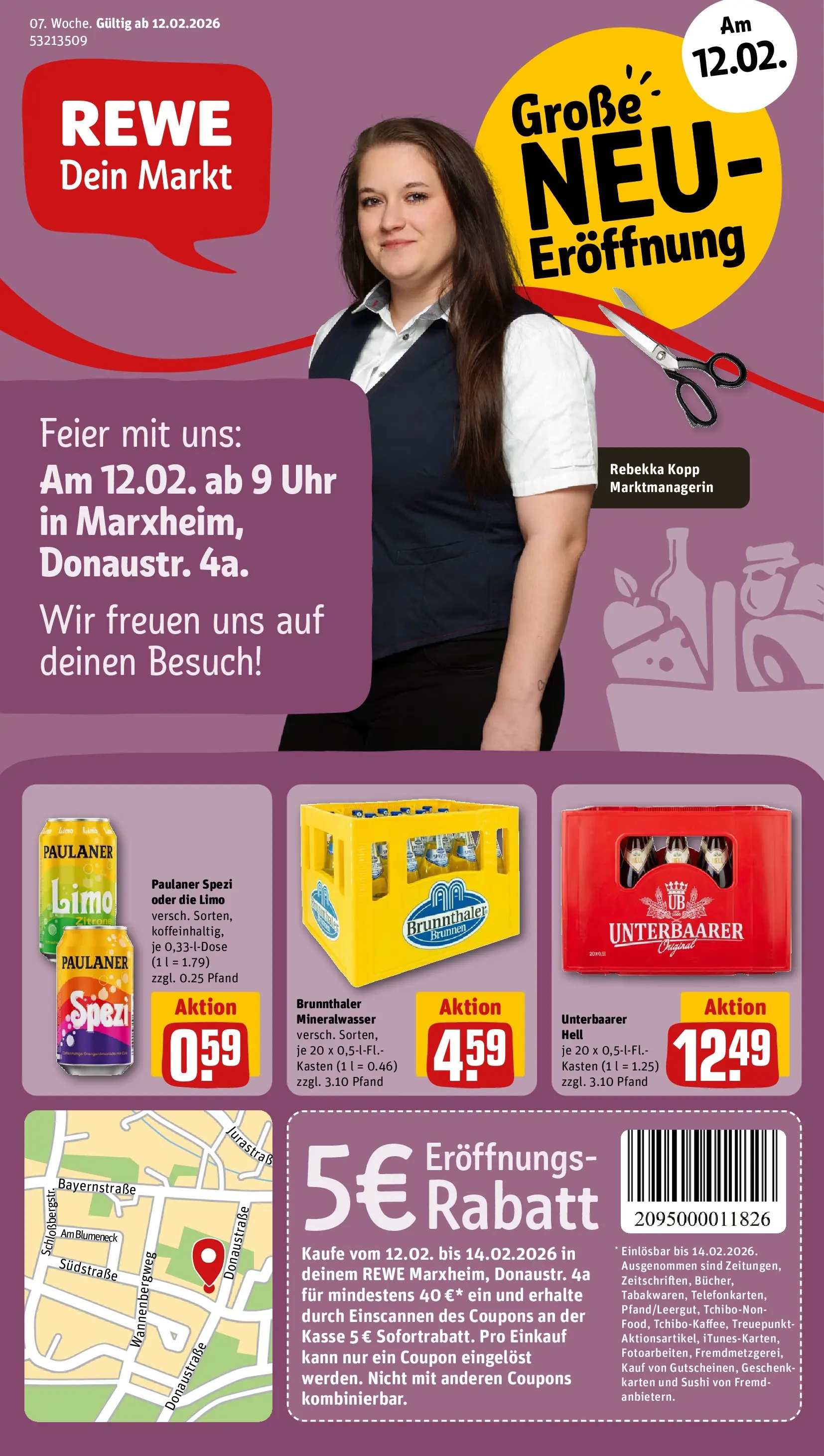 REWE Prospekt ab 09.02.2026 zum Blättern » Angebote | Seite: 1 | Produkte: Paulaner spezi, Mineralwasser, Uhr, Paulaner
