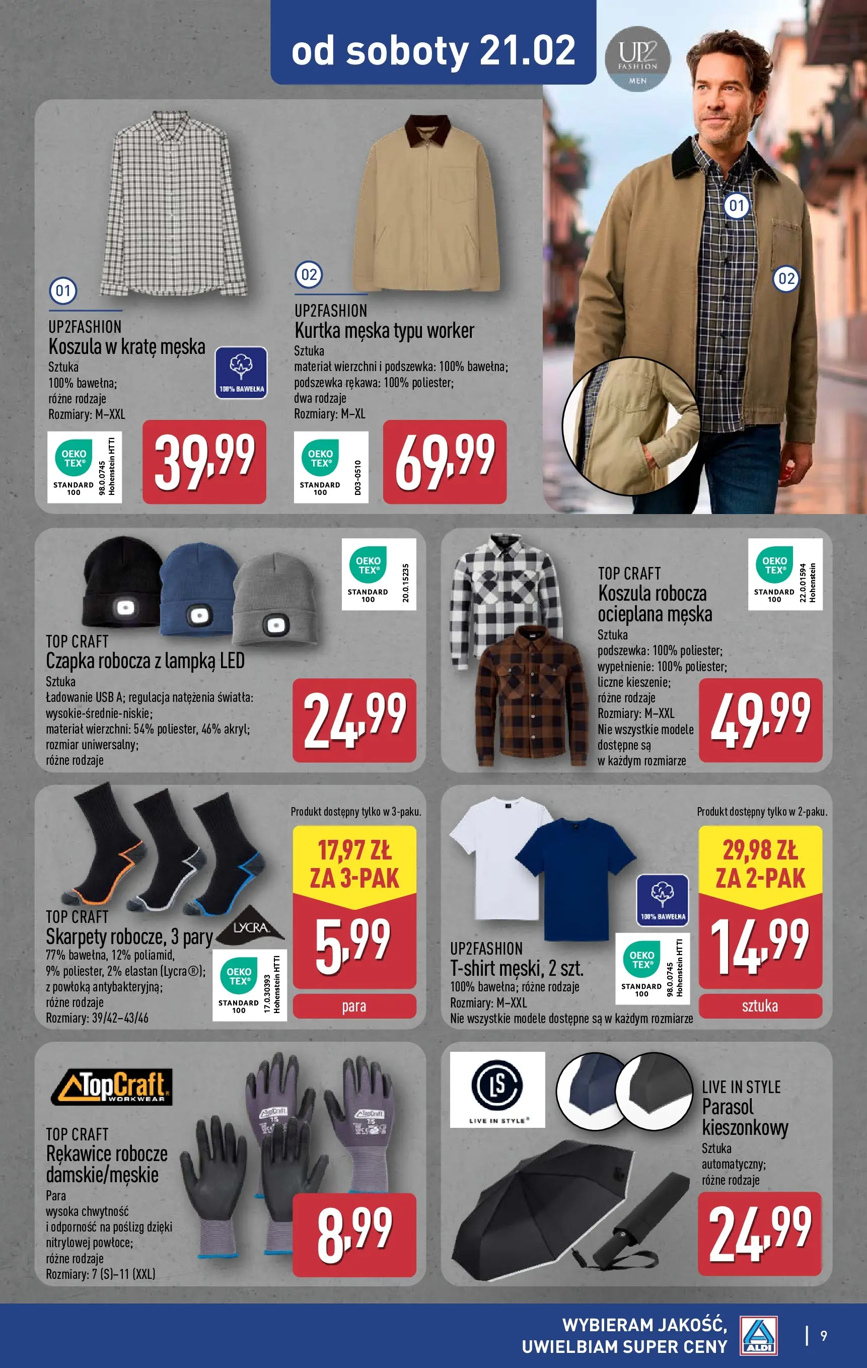 Aldi - Komfort i wygoda z ALDI od 17.02.2026 - Ulotka PDF, promocje | Strona: 9 | Produkty: Koszula, Kurtka, Skarpety, Czapka