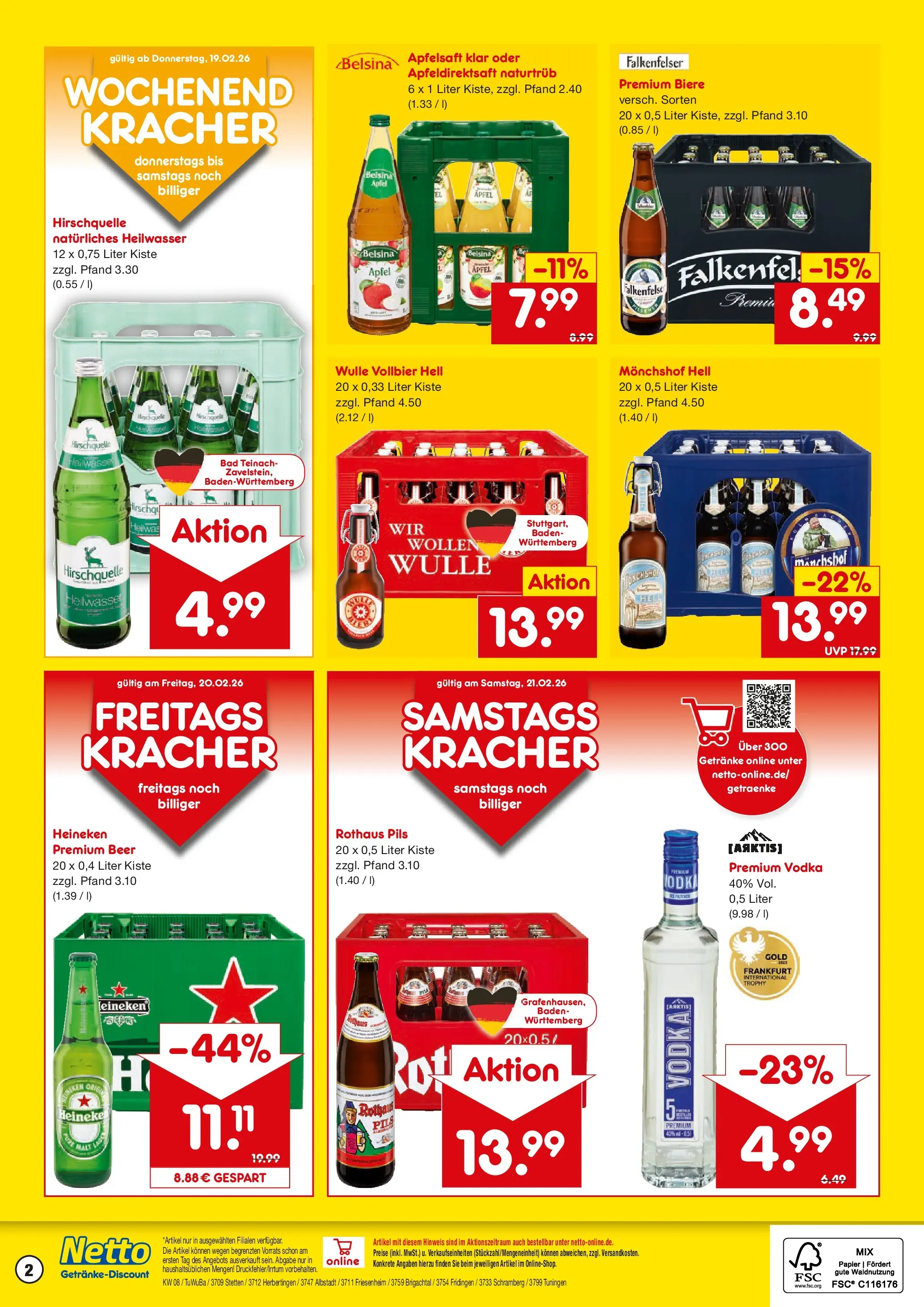 Netto Marken-Discount prospekt Friesenheim	 (ab 15.02.2026) » Angebote | Seite: 2 | Produkte: Pils, Apfelsaft, Heineken, Vodka