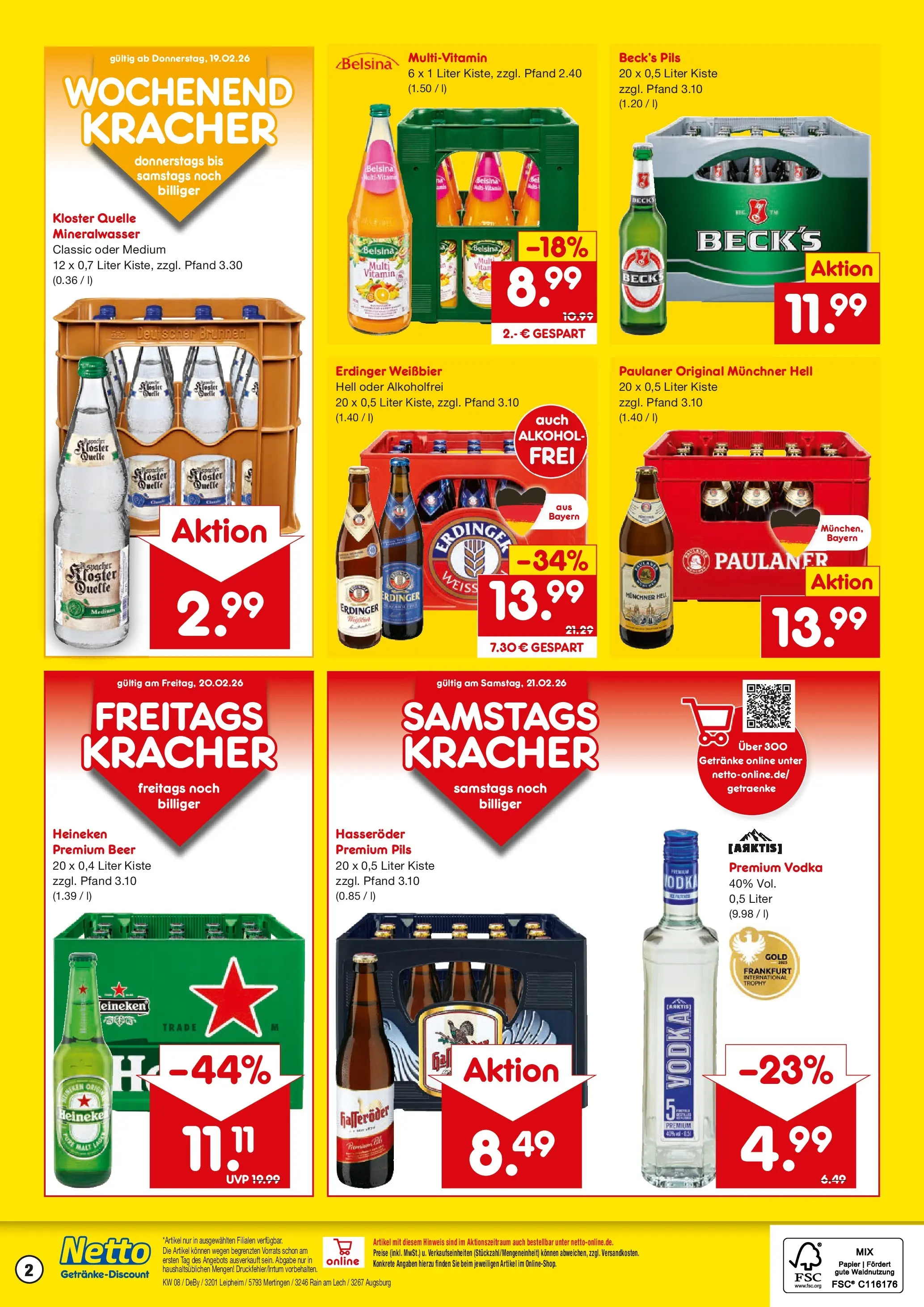 Netto Marken-Discount prospekt Mertingen	 (ab 15.02.2026) » Angebote | Seite: 2 | Produkte: Weißbier, Mineralwasser, Vodka, Paulaner