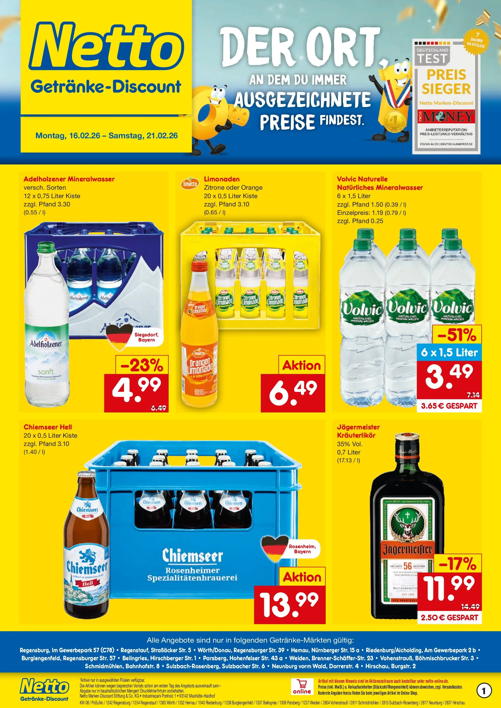 Netto Marken-Discount prospekt Sulzbach-Rosenberg	 (ab 15.02.2026) » Angebote | Seite: 1 | Produkte: Orangen, Wasser, Volvic, Zitronen
