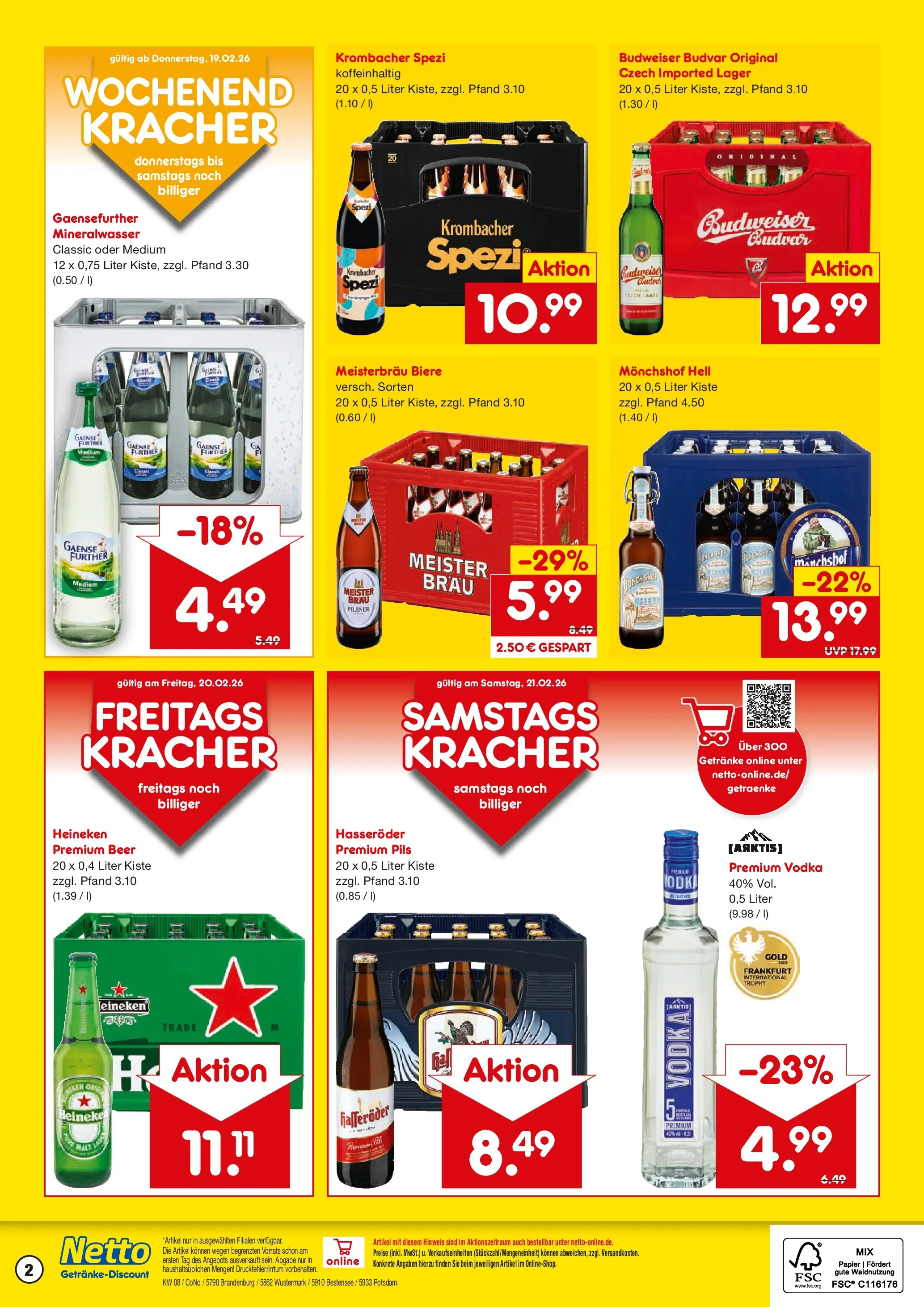 Netto Marken-Discount prospekt Wustermark-Elstal	 (ab 15.02.2026) » Angebote | Seite: 2 | Produkte: Monchshof, Budweiser, Vodka, Hasseröder