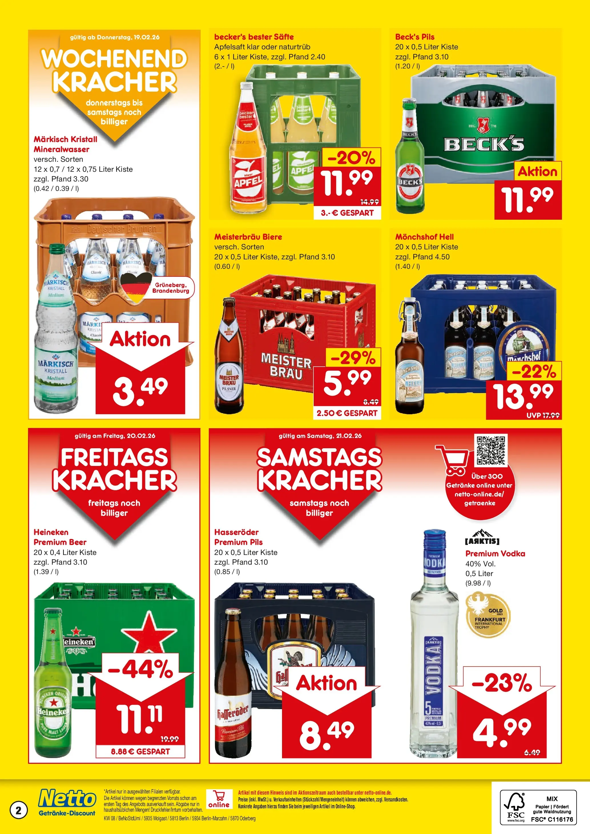 Netto Marken-Discount prospekt Berlin	 (ab 16.02.2026) » Angebote | Seite: 2 | Produkte: Äpfel, Mineralwasser, Heineken, Vodka