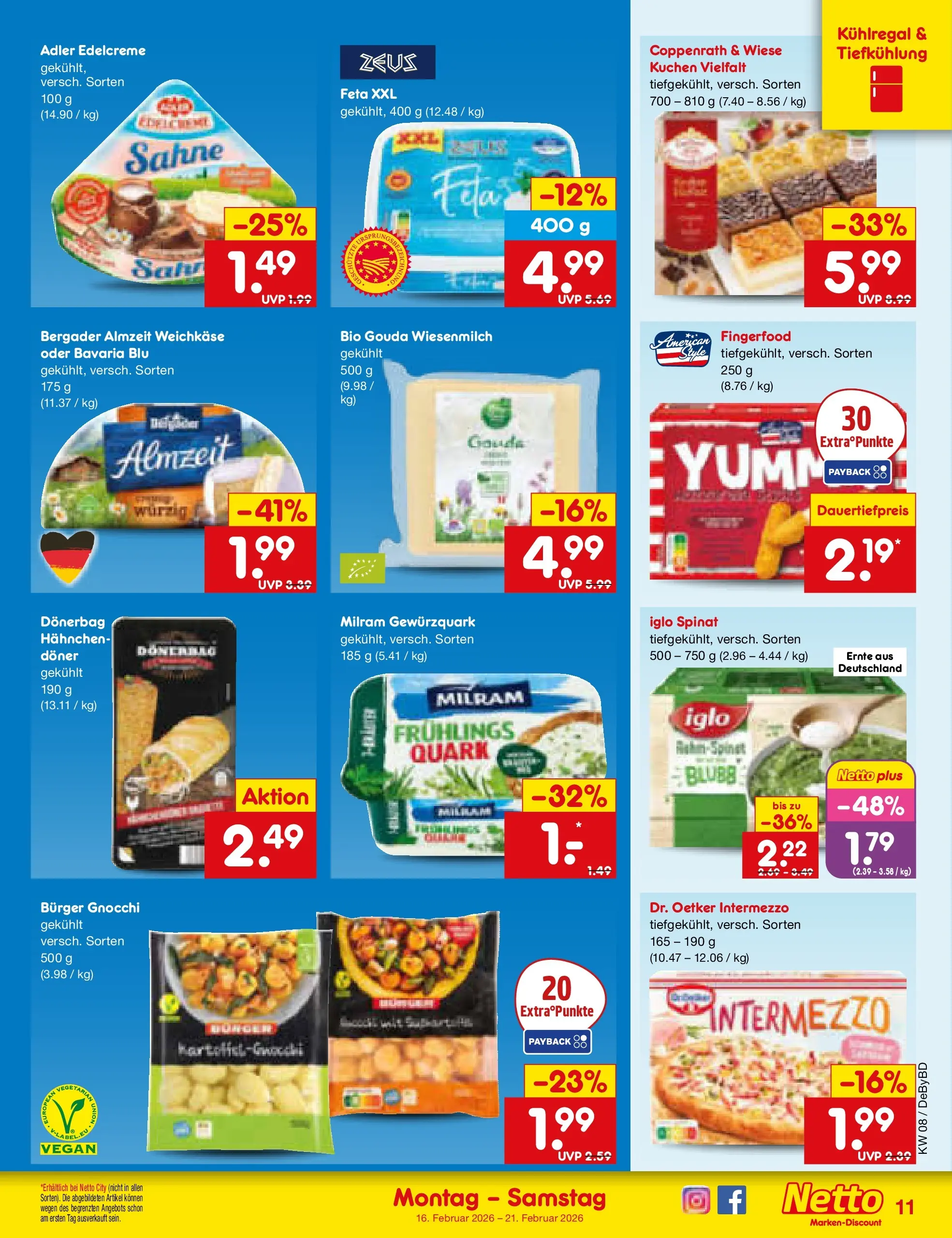 Netto Marken-Discount prospekt Buttenwiesen	 (ab 15.02.2026) » Angebote | Seite: 11 | Produkte: Feta, Iglo, Burger, Sahne