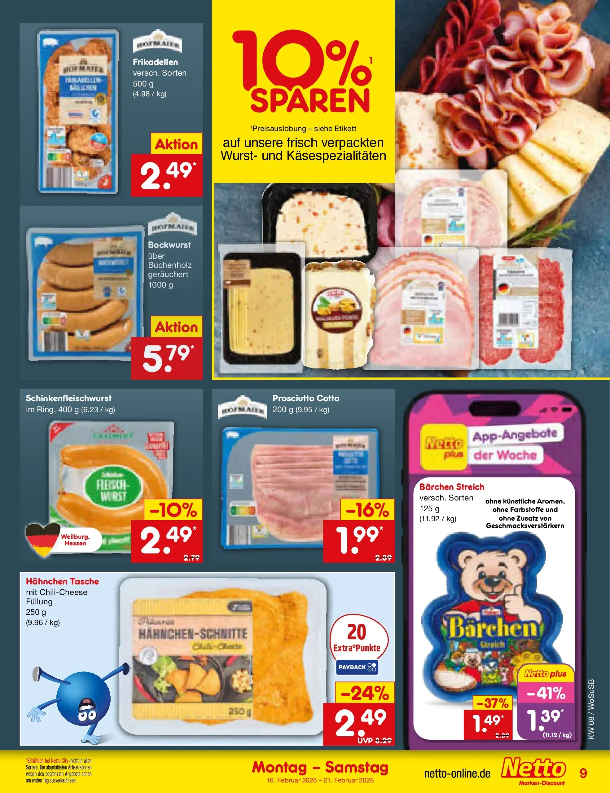 Netto Marken-Discount prospekt Mannheim	 (ab 16.02.2026) » Angebote | Seite: 9 | Produkte: Tasche, Bockwurst, Hahnchen, Wurst