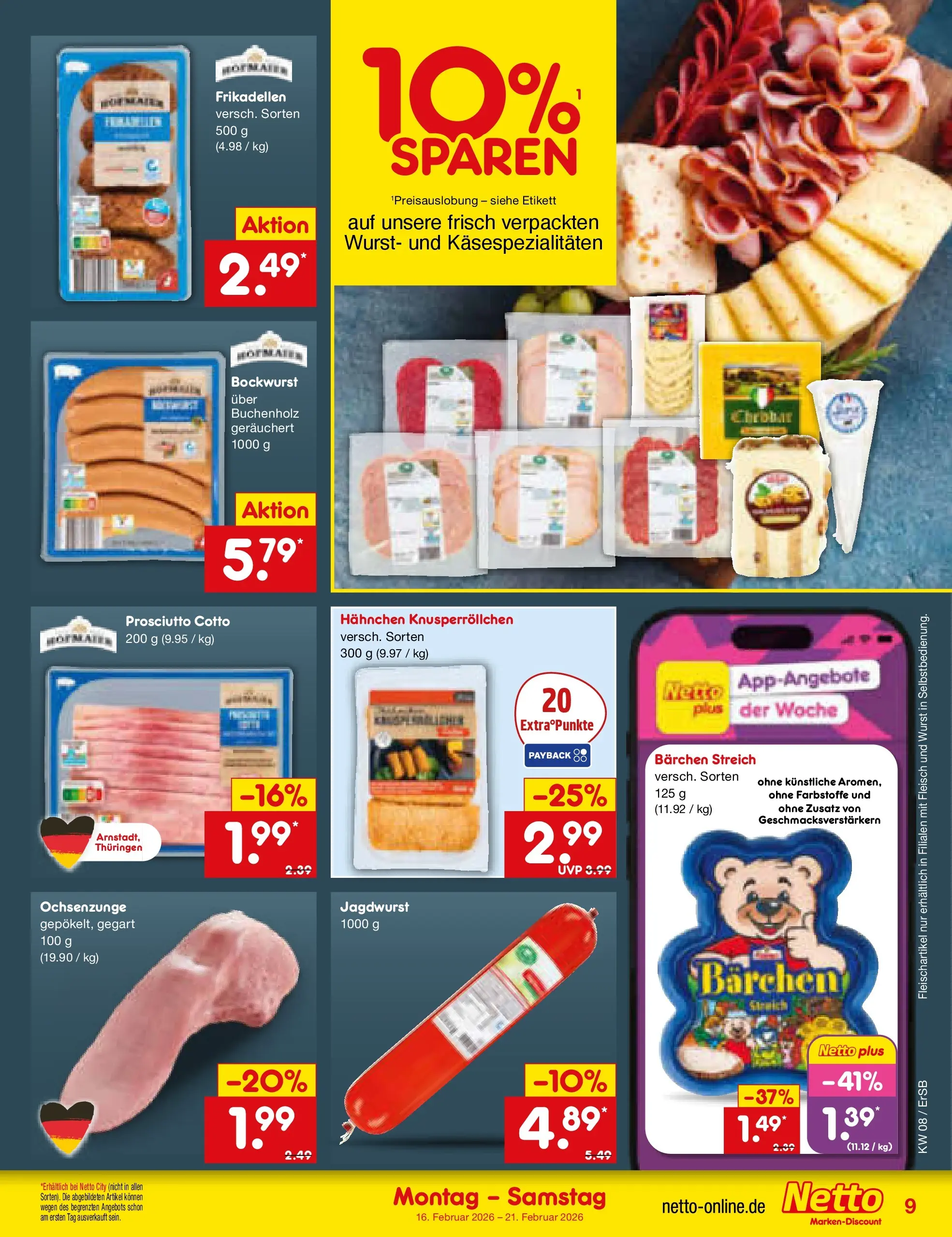 Netto Marken-Discount prospekt Nordhausen	 (ab 16.02.2026) » Angebote | Seite: 9 | Produkte: Bockwurst, Hahnchen, Wurst, Fleisch