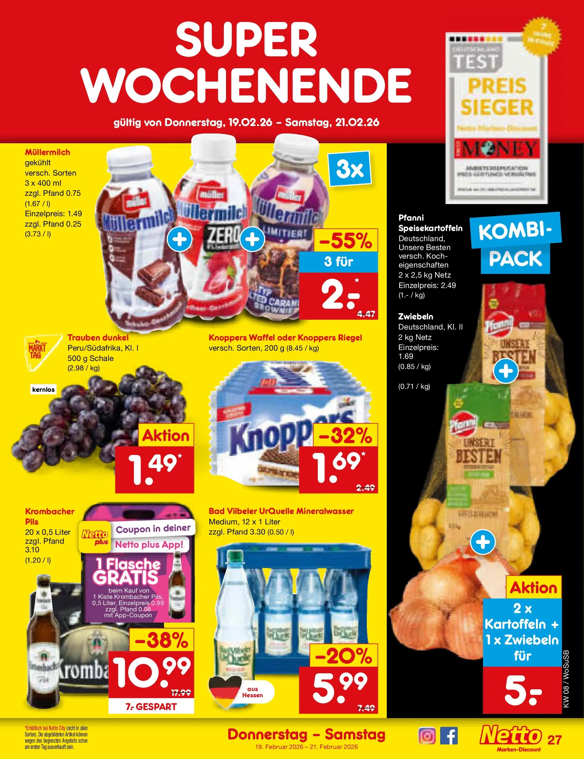 Netto Marken-Discount prospekt Mannheim	 (ab 16.02.2026) » Angebote | Seite: 41 | Produkte: Trauben, Pils, Kartoffeln, Knoppers