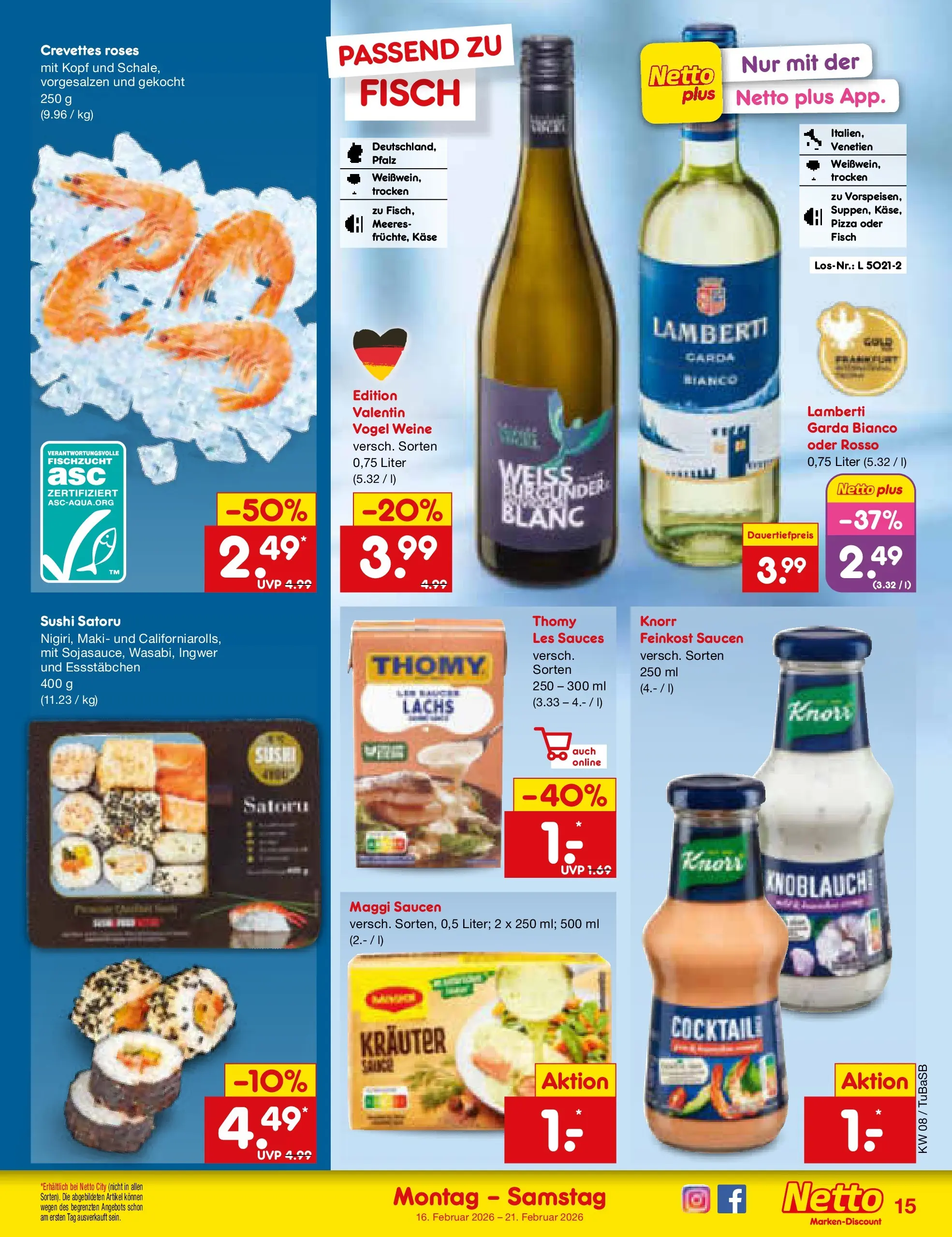 Netto Marken-Discount prospekt Lahr-Langenwinkel	 (ab 15.02.2026) » Angebote | Seite: 17 | Produkte: Knorr, Fisch, Knoblauch, Pizza