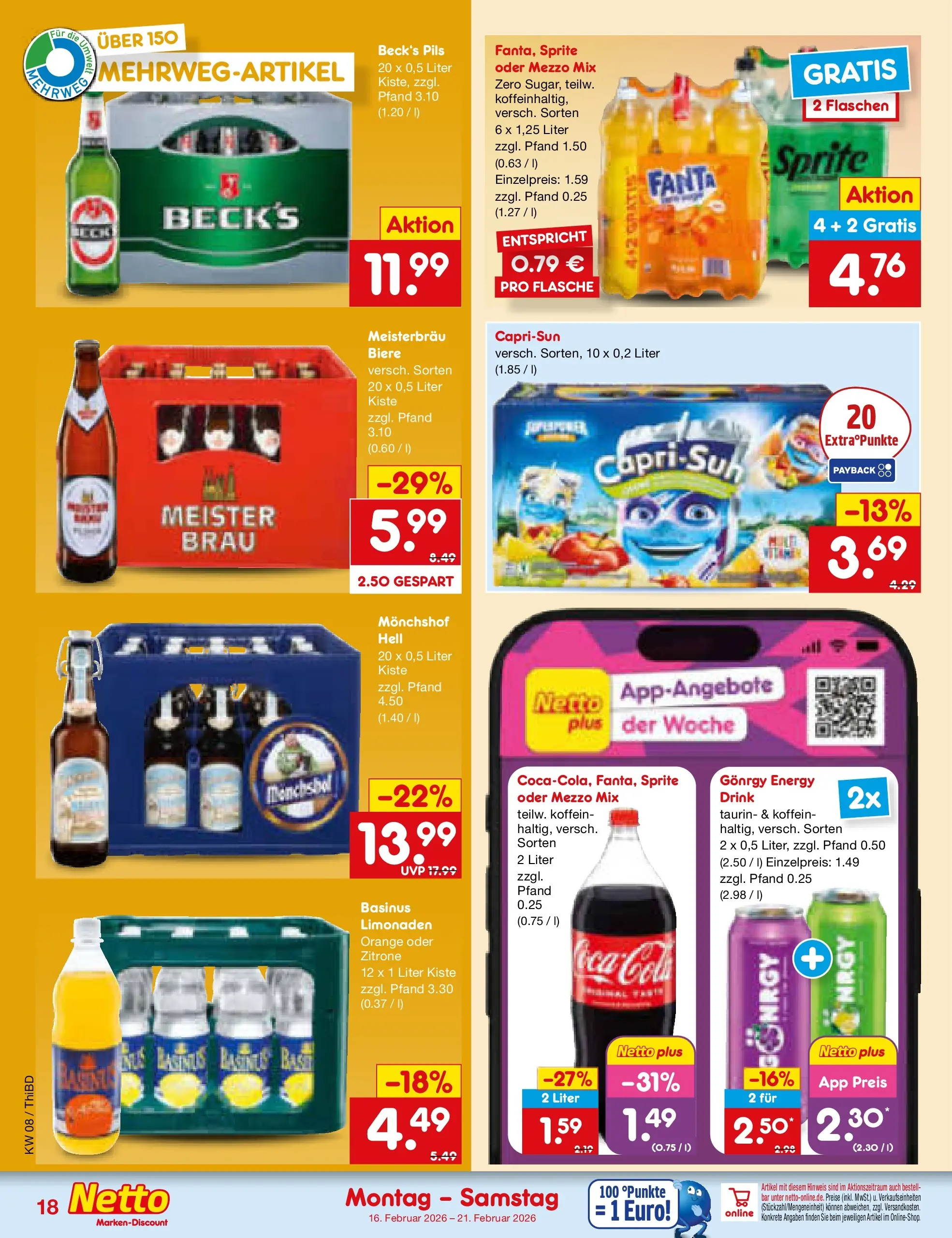 Netto Marken-Discount prospekt Thiendorf	 (ab 15.02.2026) » Angebote | Seite: 22 | Produkte: Monchshof, Sprite, Capri sun, Energy