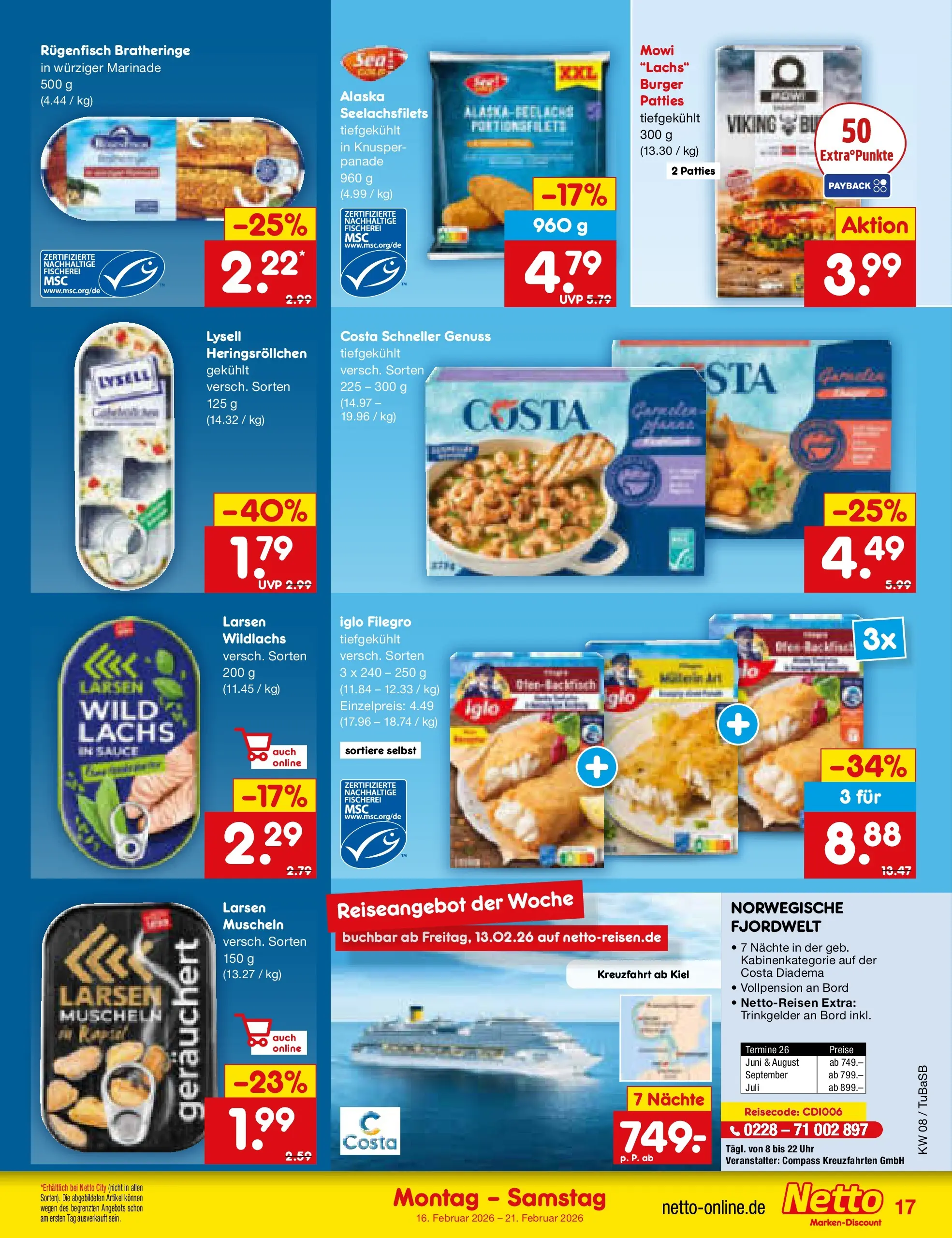 Netto Marken-Discount prospekt Lahr-Langenwinkel	 (ab 15.02.2026) » Angebote | Seite: 19 | Produkte: Iglo, Burger, Lachs, Uhr