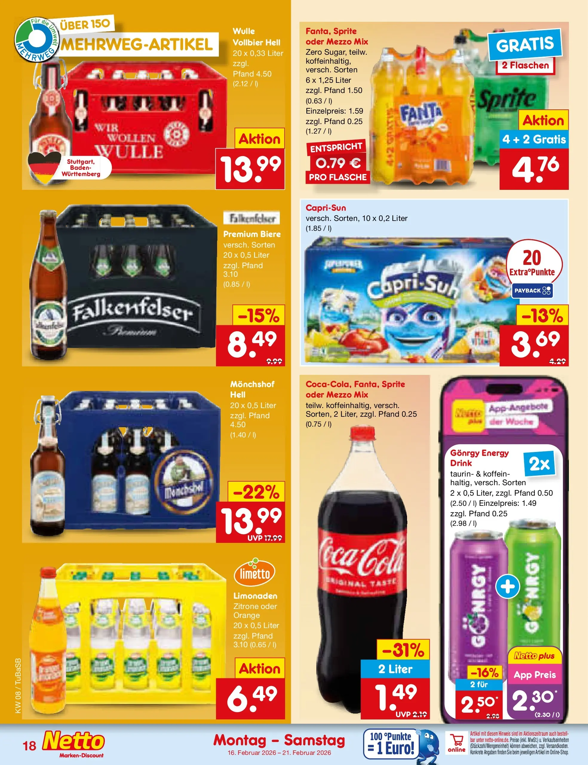Netto Marken-Discount prospekt Lahr-Langenwinkel	 (ab 15.02.2026) » Angebote | Seite: 22 | Produkte: Monchshof, Sprite, Energy, Oder mezzo mix