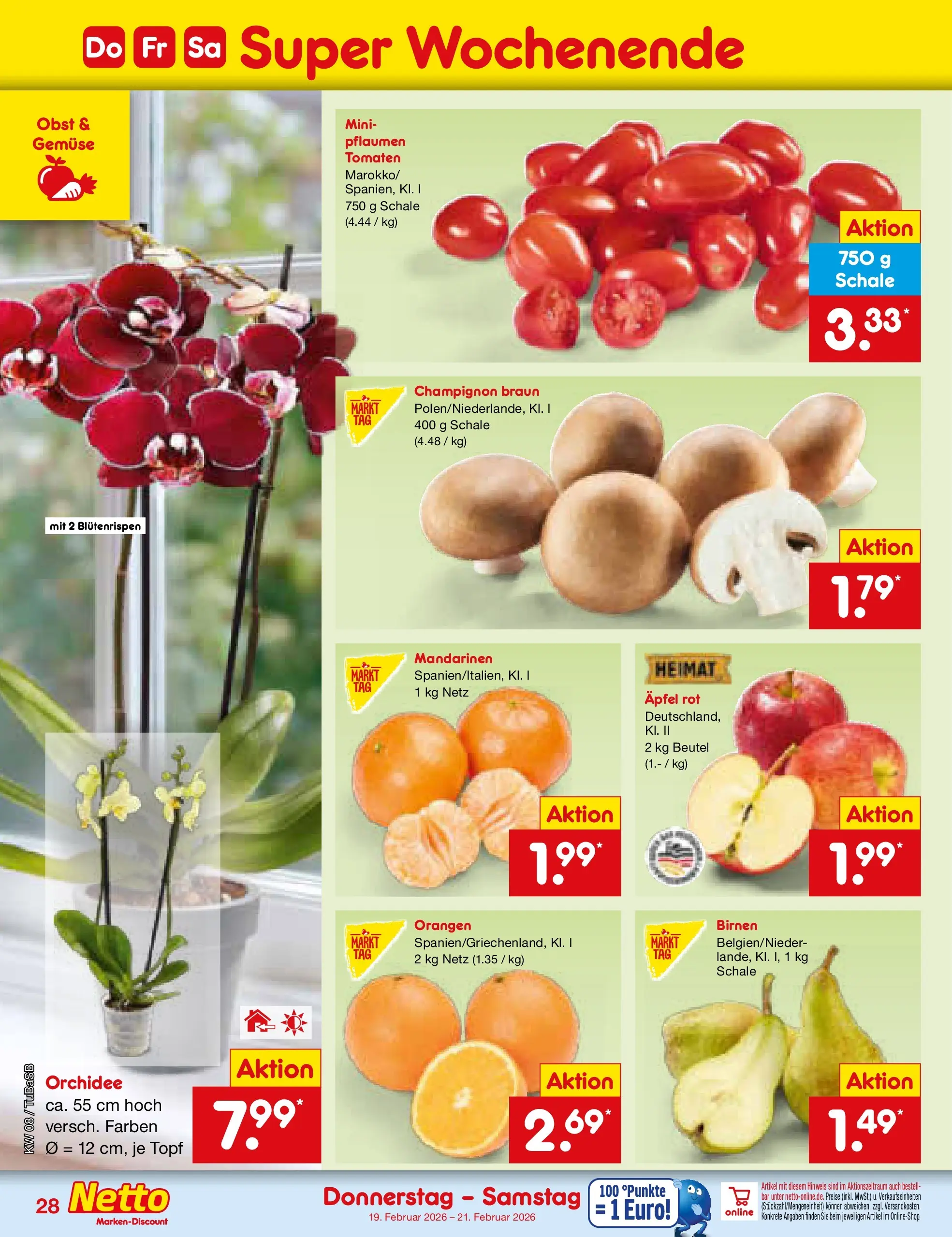 Netto Marken-Discount prospekt Lahr-Langenwinkel	 (ab 15.02.2026) » Angebote | Seite: 42 | Produkte: Pflaumen, Orchidee, Äpfel, Orangen