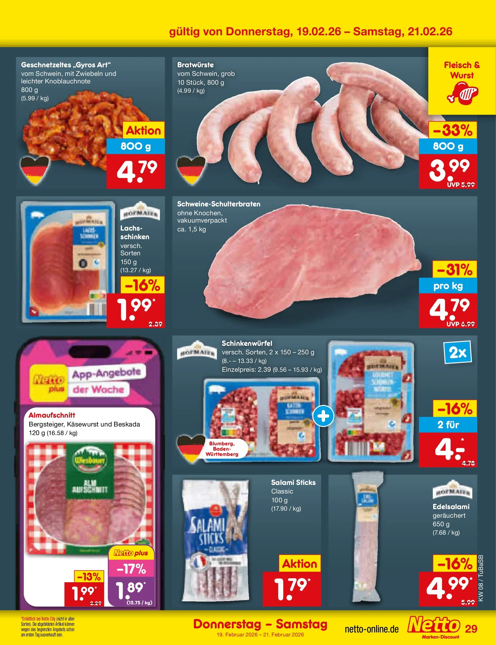 Netto Marken-Discount prospekt Lahr-Langenwinkel	 (ab 15.02.2026) » Angebote | Seite: 43 | Produkte: Lachs, Zwiebeln, Salami, Fleisch