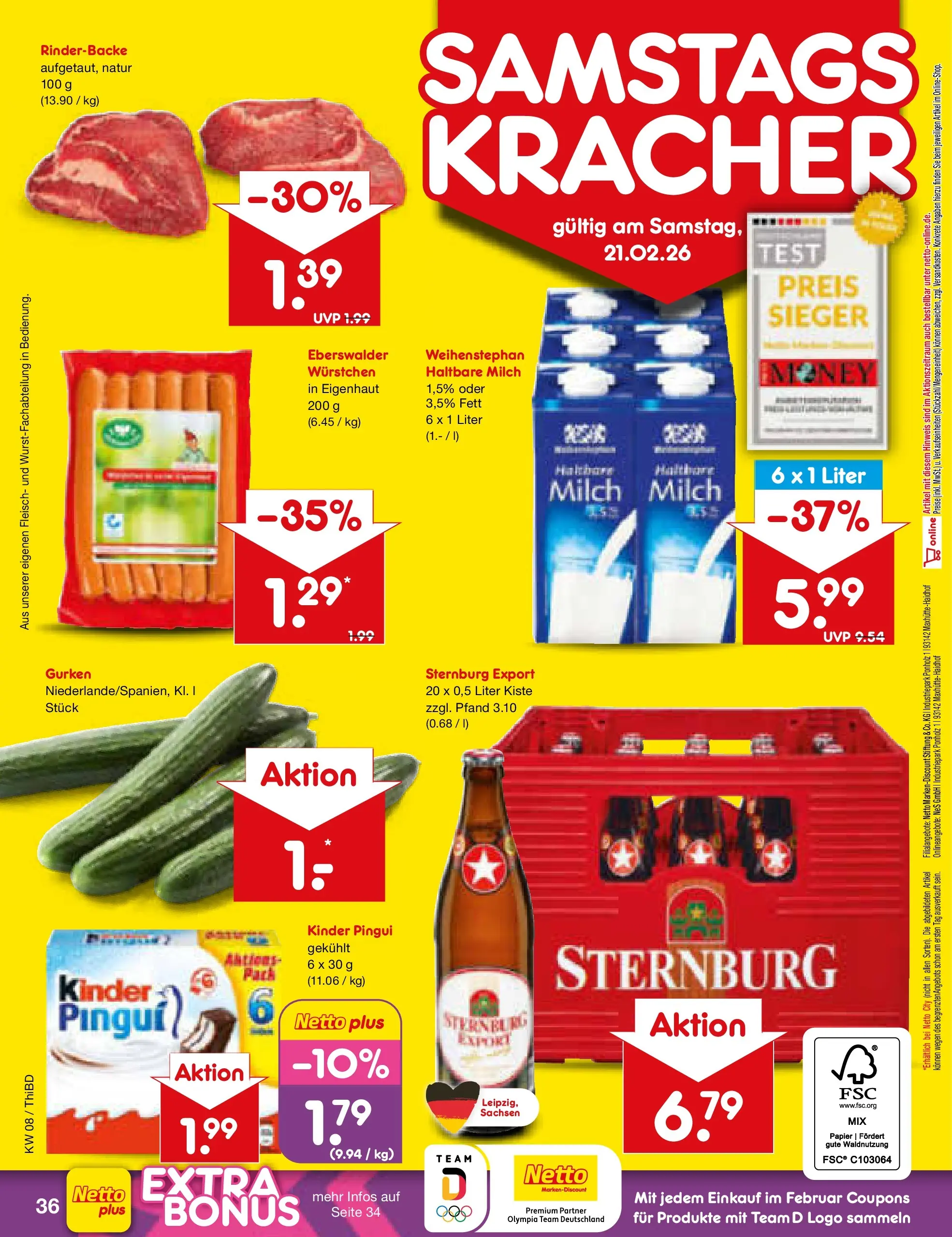 Netto Marken-Discount prospekt Thiendorf	 (ab 15.02.2026) » Angebote | Seite: 50 | Produkte: Milch, Haltbare milch, Fleisch, Gurken